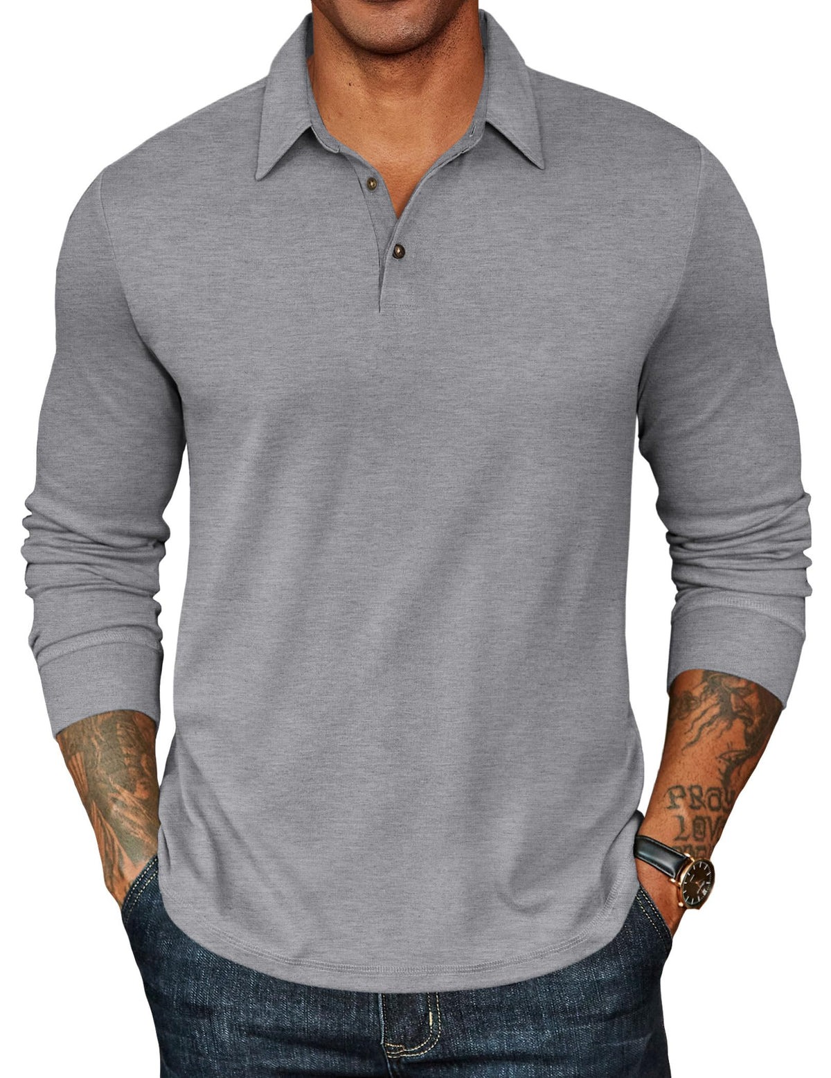 COOFANDY Mens Long Sleeve Polo Shirts Classic Casual Button Polo Tee