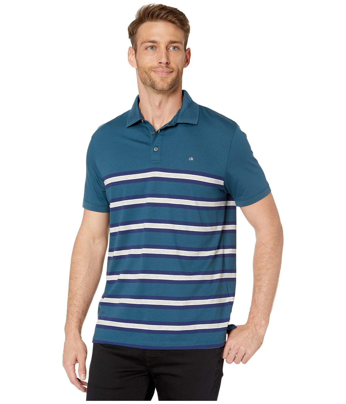 Calvin Klein Men's Liquid Touch Polo Stripe with UV Protection