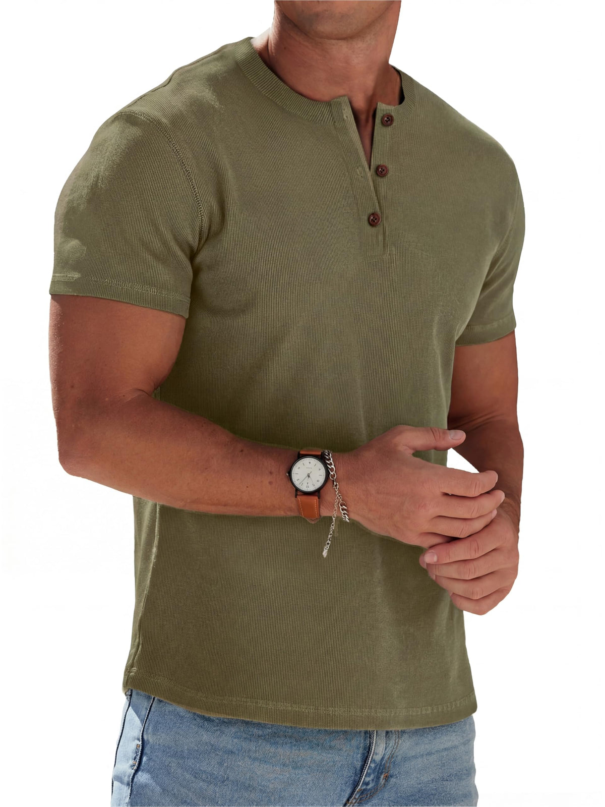 Sailwind Mens Muscle Henley Shirts Lightweight Workout T-Shirt Gym Tee Athletic Short Sleeve with Button
