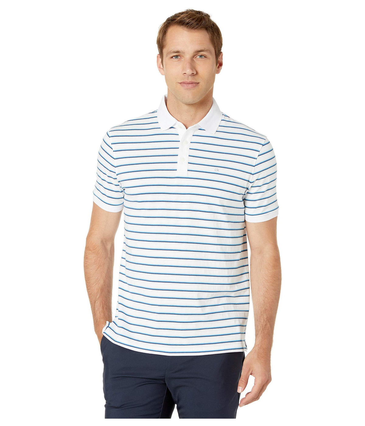 Calvin Klein Men's Liquid Touch Polo Stripe with UV Protection