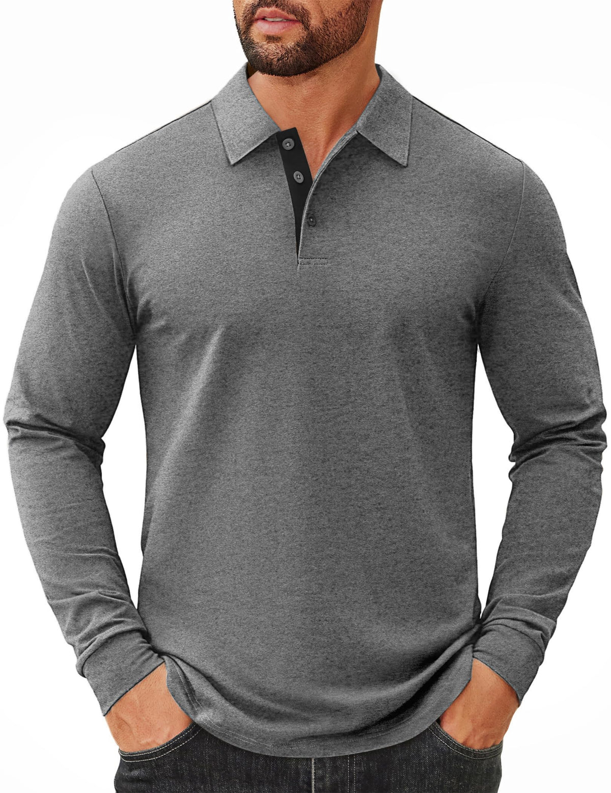 COOFANDY Mens Long Sleeve Polo Shirts Cotton Collared Shirts Casual Business Polo Classic Golf T Shirts