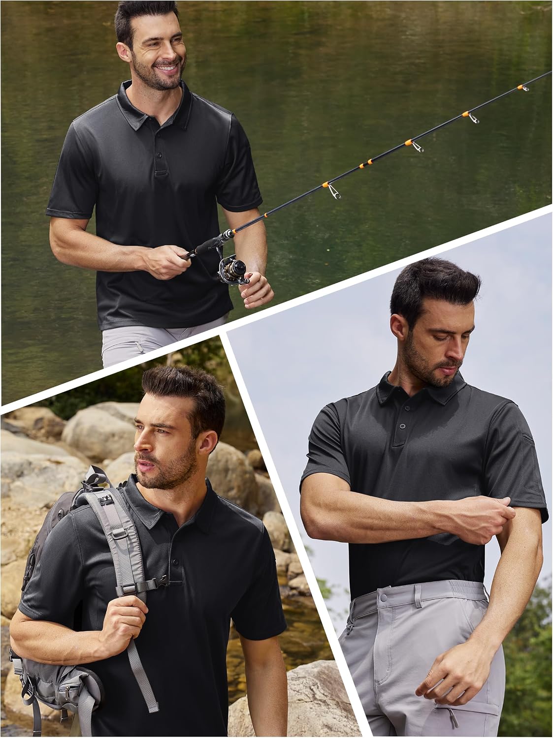TACVASEN Mens Polo Shirts Short Sleeve Quick Dry Collared Shirt Performance Pique Polos for Athletic Tactical Golf Work