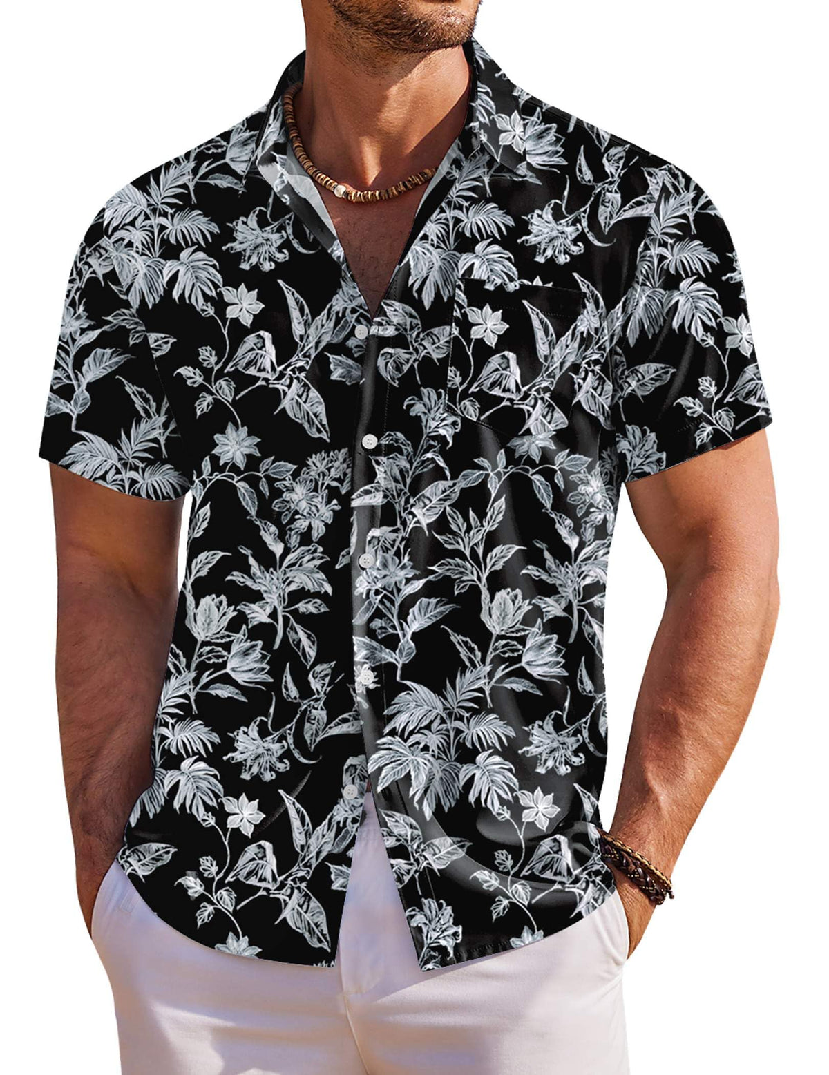 COOFANDY Men's Hawaiian Shirt Short Sleeve Floral Button Down Shirts Tropical Holiday Beach Shirts