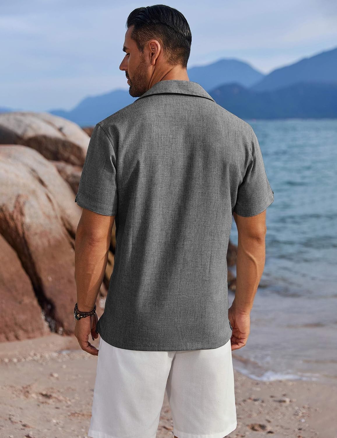 COOFANDY Men's Button Down Shirts Short Sleeve Casual Shirts Summer Beach Linen Shirts with Pocket
