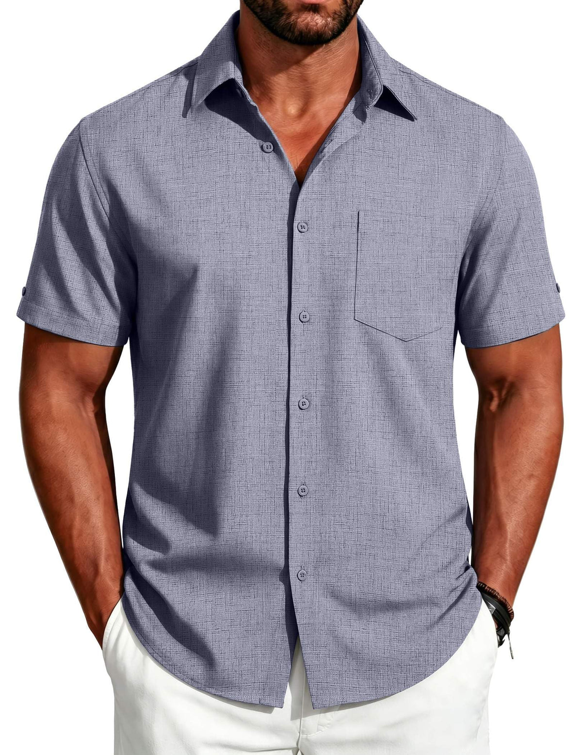 COOFANDY Men's Button Down Shirts Short Sleeve Casual Shirts Summer Beach Linen Shirts with Pocket