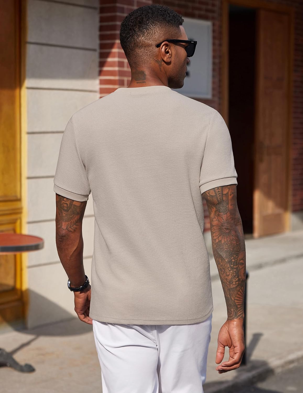 COOFANDY Men's Waffle T-Shirts Short Sleeve Casual Crew Neck Shirt Summer Plain Pullover Tees