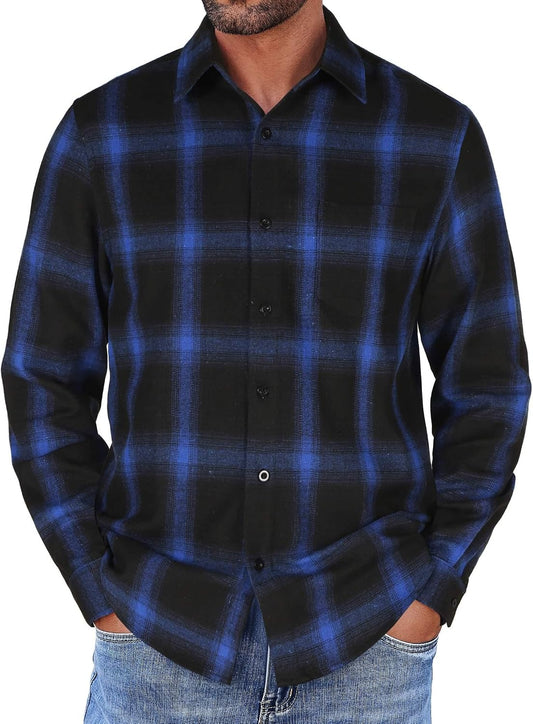 COOFANDY Mens Flannel Shirts Long Sleeve Button Down Shirt with Pocket Casual Shirts Work Shirts for Men