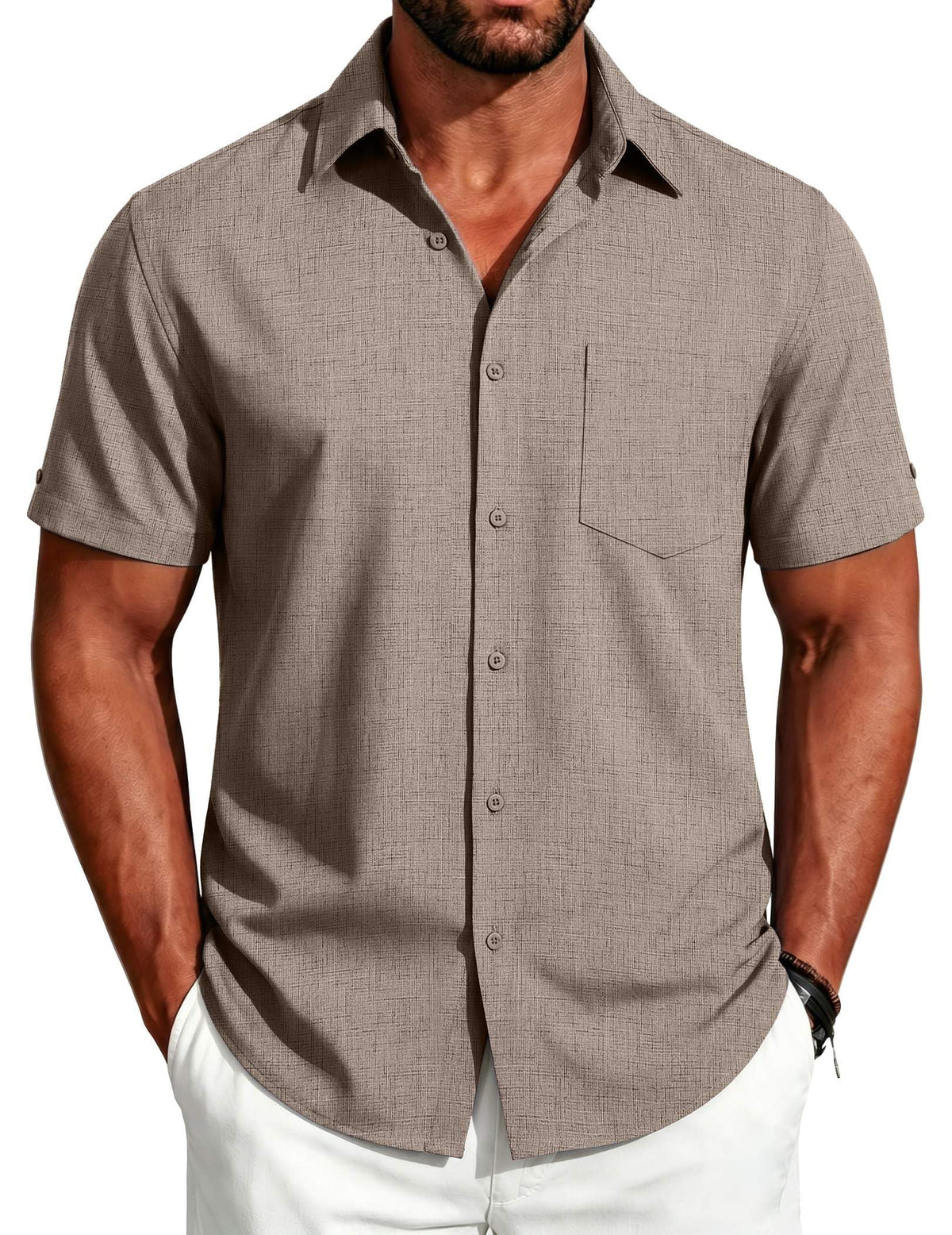 COOFANDY Men's Button Down Shirts Short Sleeve Casual Shirts Summer Beach Linen Shirts with Pocket