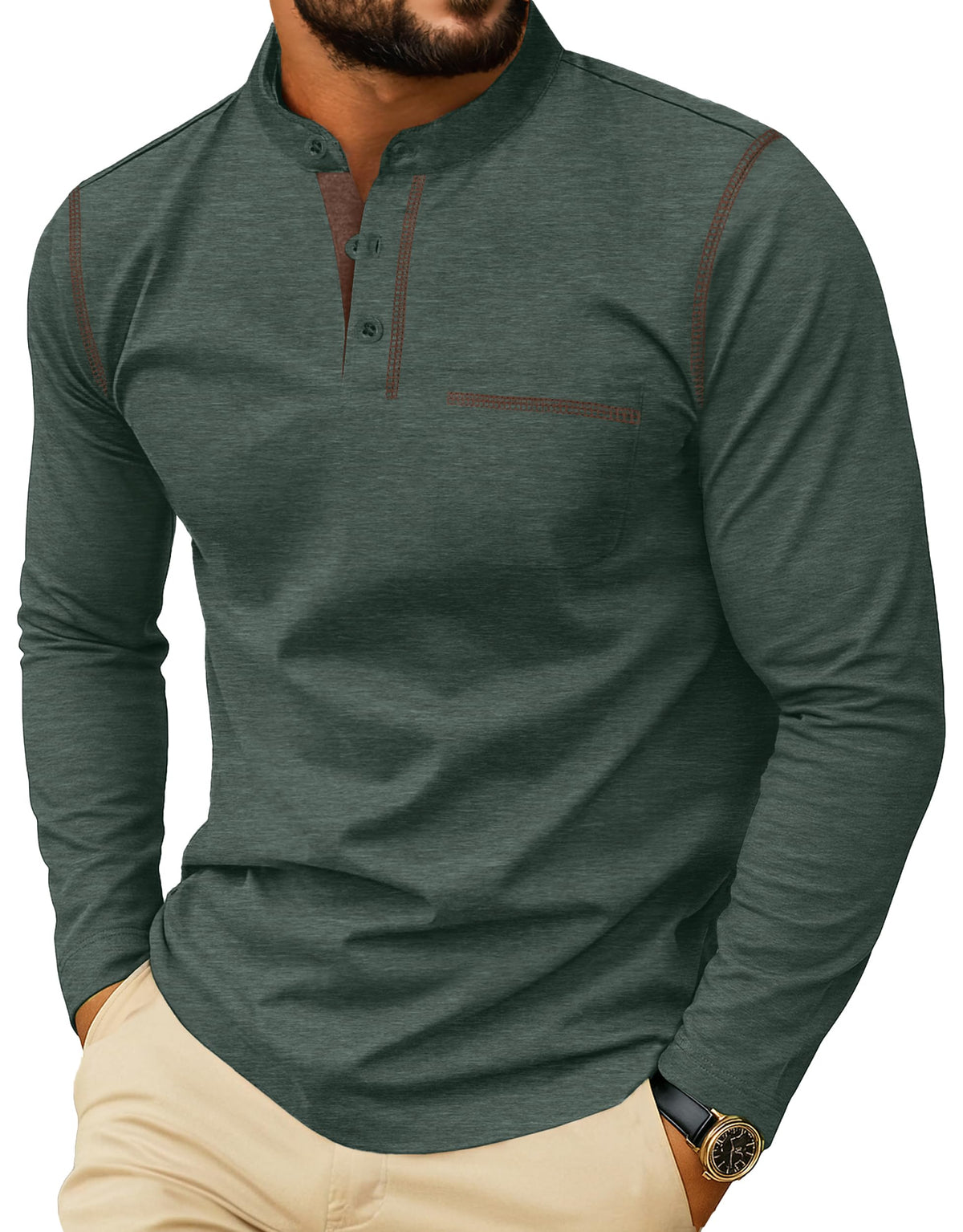 Sailwind Men's Henley Shirts Long Sleeve Button T-Shirt Casual Stylish Cotton Pullover Shirt with Pocket