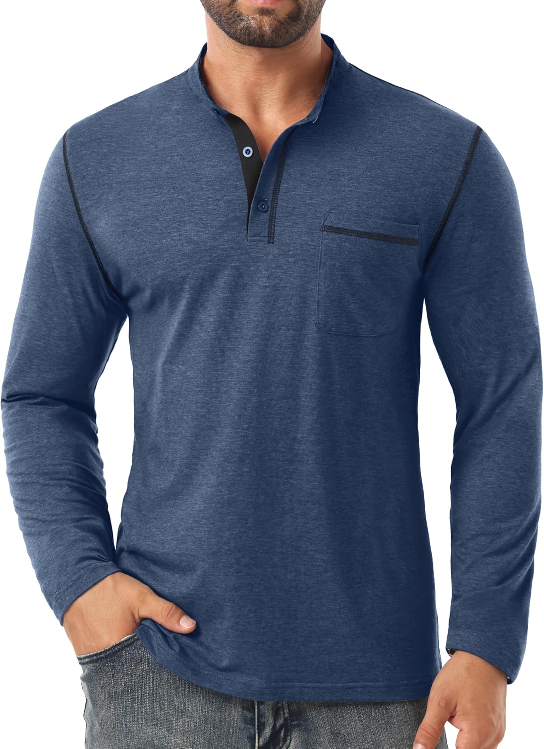 Sailwind Men's Henley Shirts Long Sleeve Button T-Shirt Casual Stylish Cotton Pullover Shirt with Pocket
