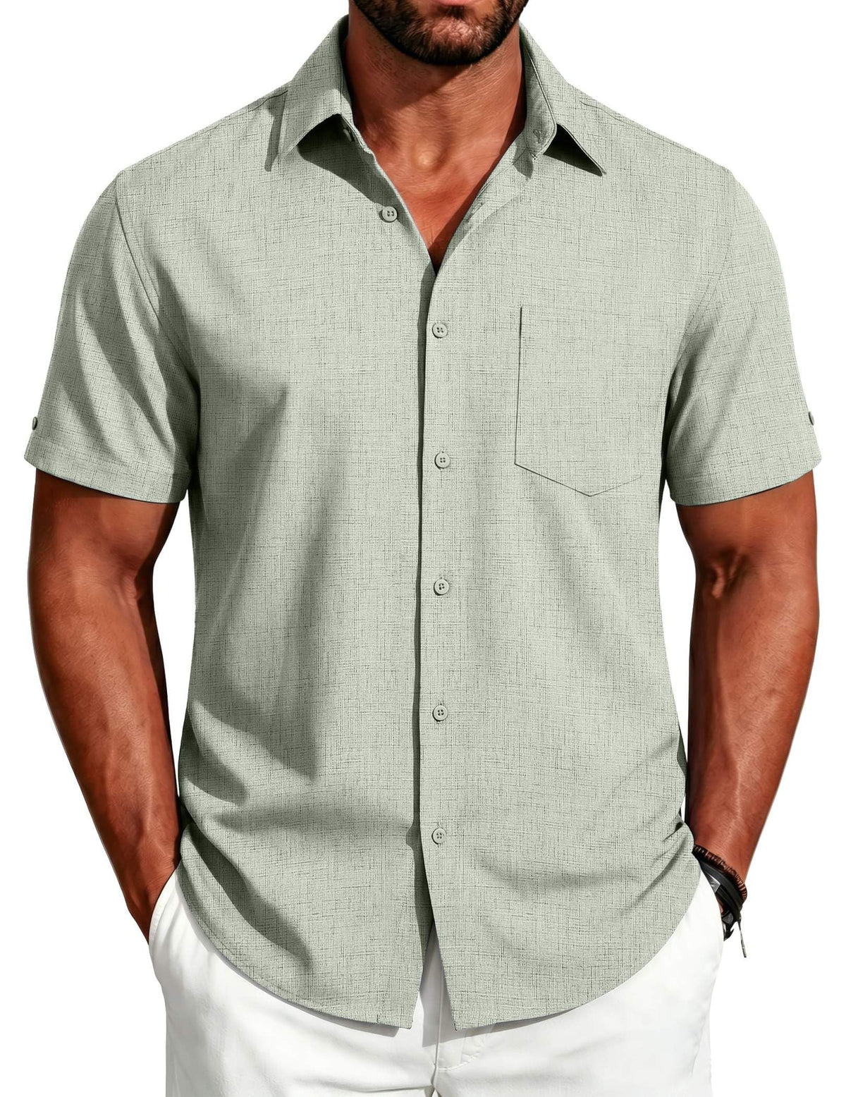 COOFANDY Men's Button Down Shirts Short Sleeve Casual Shirts Summer Beach Linen Shirts with Pocket