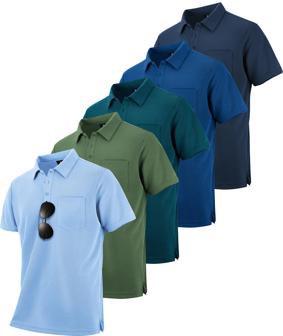 SCODI 5 Pack Mens Pocket Polo Shirts Short Sleeve Golf Casual Work T-Shirt