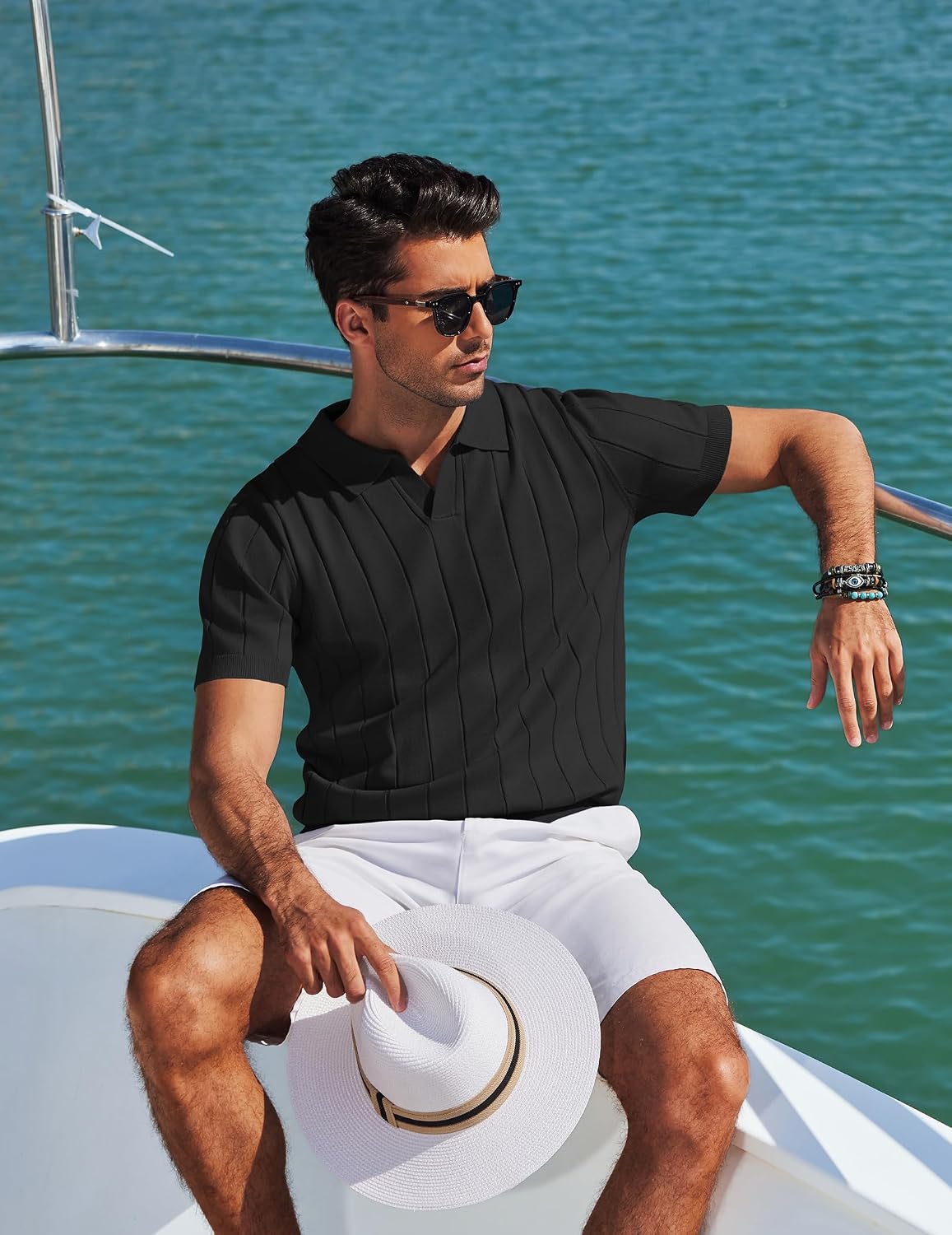 COOFANDY Mens Polo Shirts Short Sleeve V Neck Knit Shirts for Men Casual Old Money Clothes Mens Golf Shirt