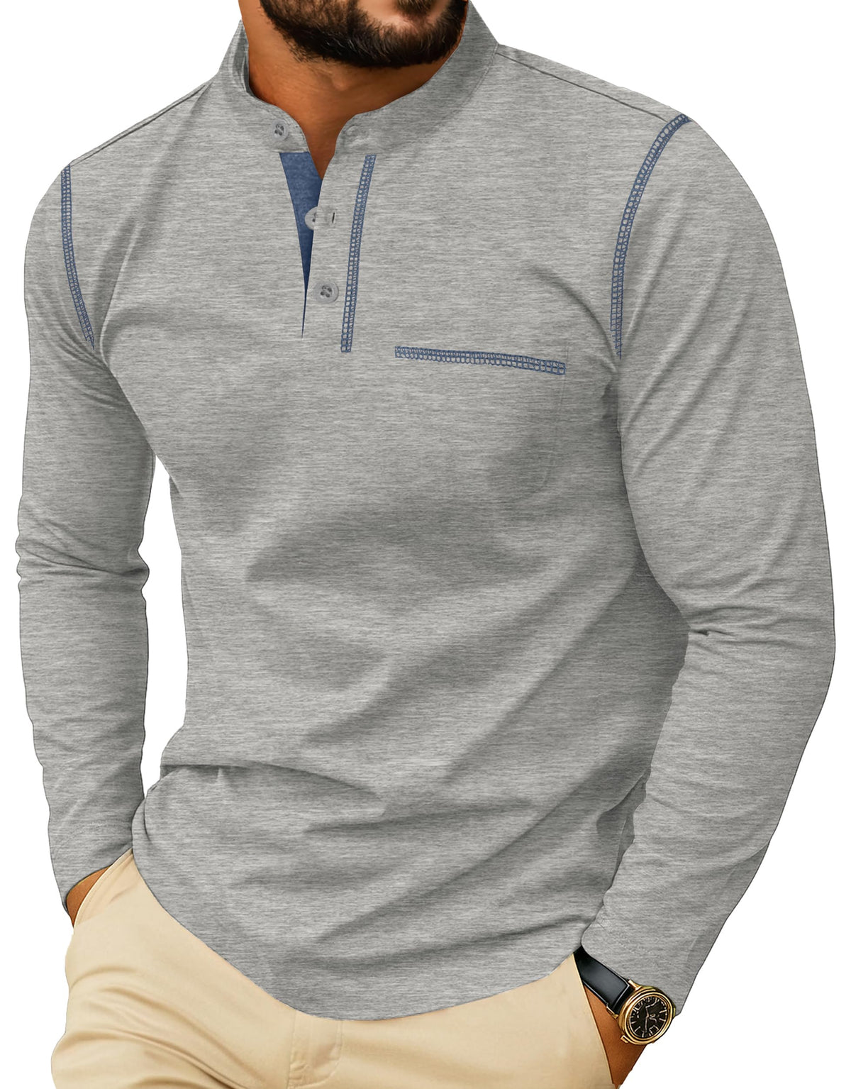 Sailwind Men's Henley Shirts Long Sleeve Button T-Shirt Casual Stylish Cotton Pullover Shirt with Pocket