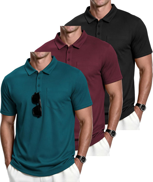 ZITY Men's 3 Pack Polo Shirts Short Sleeve with Pocket Moisture Wicking Casual Work Golf Lightweight Collared T-Shirts