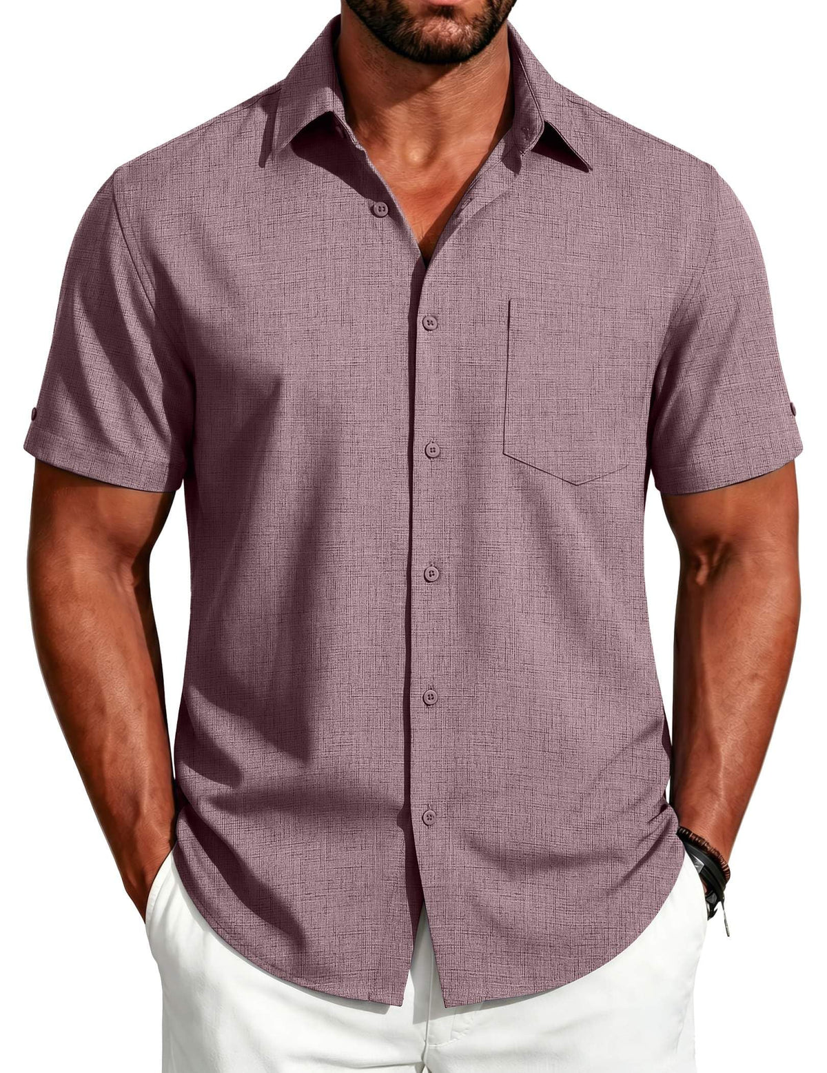 COOFANDY Men's Button Down Shirts Short Sleeve Casual Shirts Summer Beach Linen Shirts with Pocket