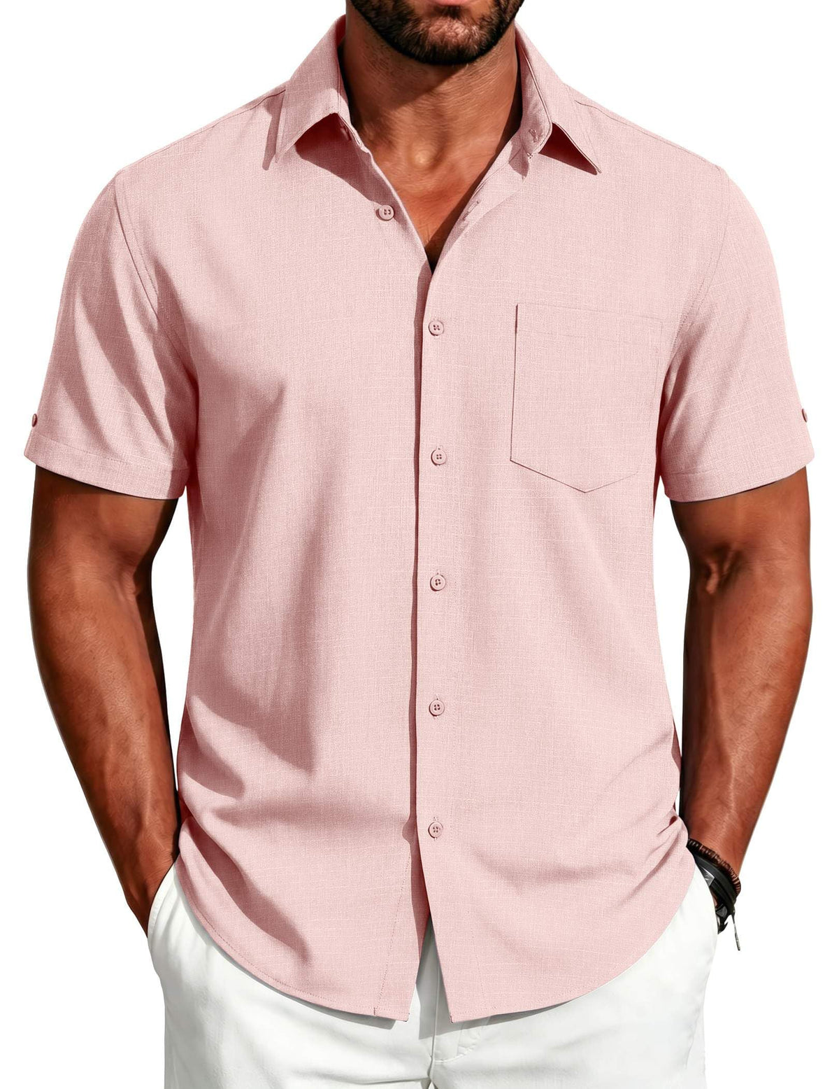 COOFANDY Men's Button Down Shirts Short Sleeve Casual Shirts Summer Beach Linen Shirts with Pocket