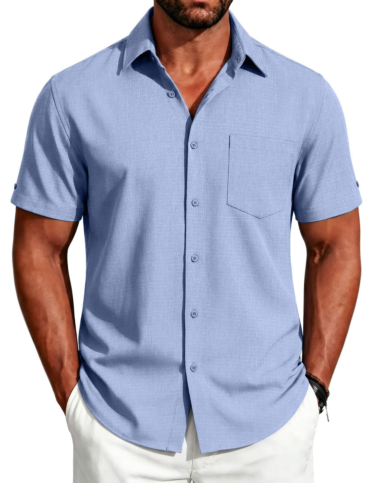 COOFANDY Men's Button Down Shirts Short Sleeve Casual Shirts Summer Beach Linen Shirts with Pocket