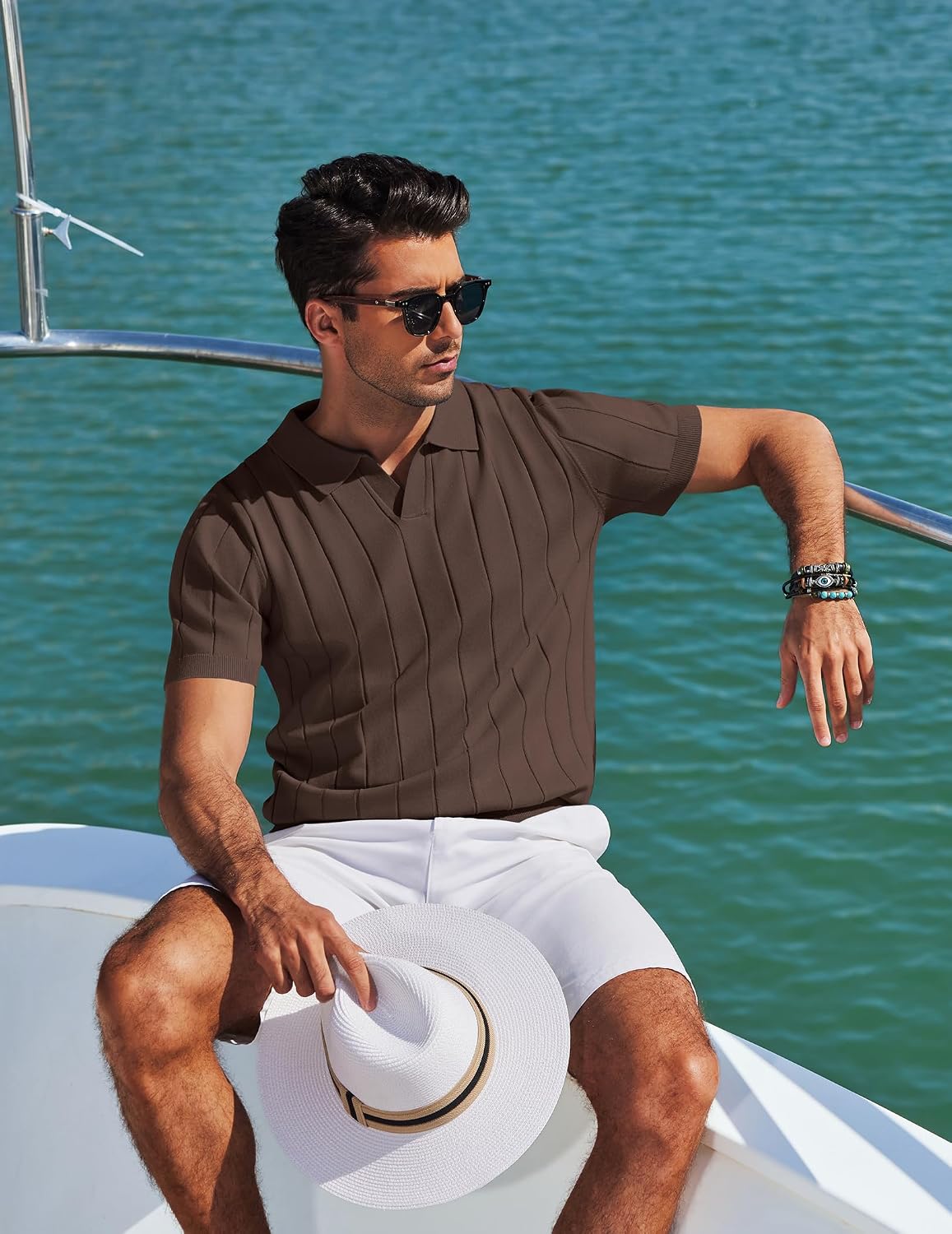 COOFANDY Mens Polo Shirts Short Sleeve V Neck Knit Shirts for Men Casual Old Money Clothes Mens Golf Shirt