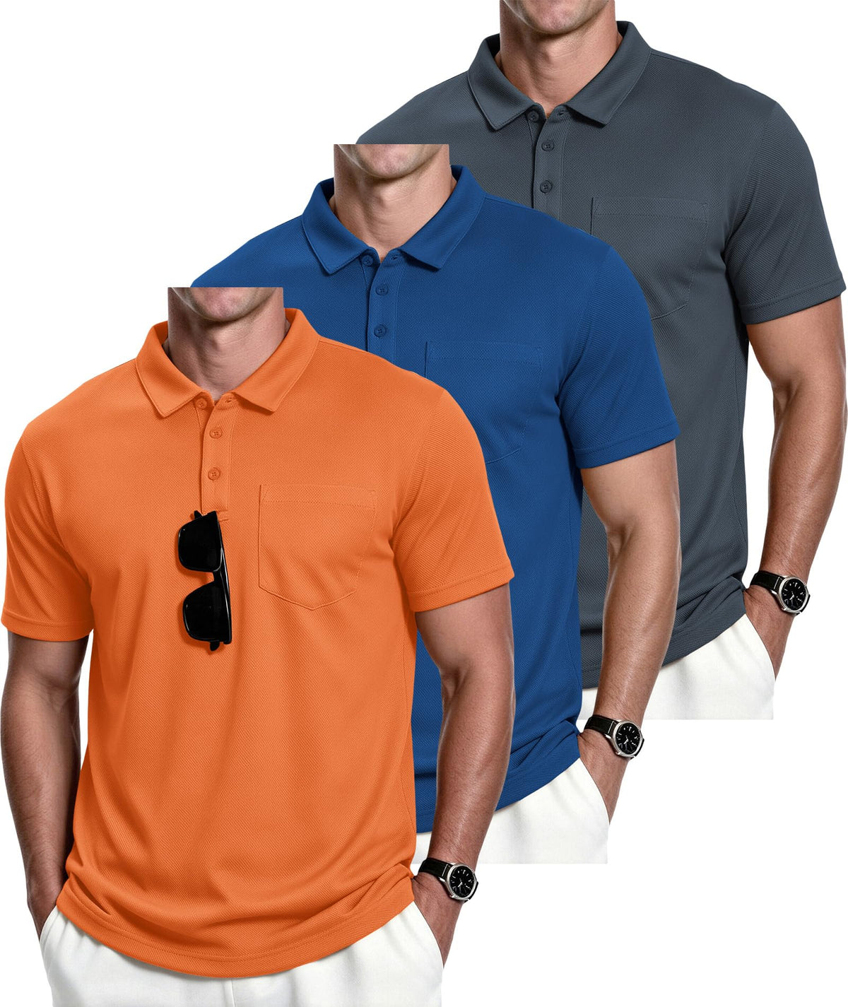 ZITY Men's 3 Pack Polo Shirts Short Sleeve with Pocket Moisture Wicking Casual Work Golf Lightweight Collared T-Shirts