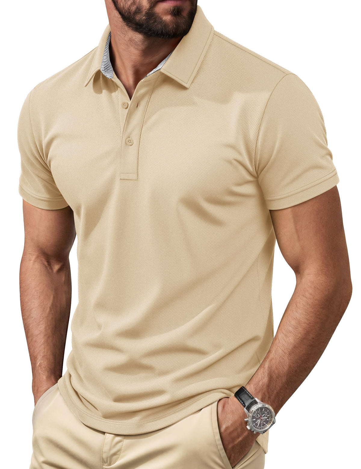 Cotrasen Men's Polo Shirts Short Sleeve Classic Fit Cotton Pique Casual Tee