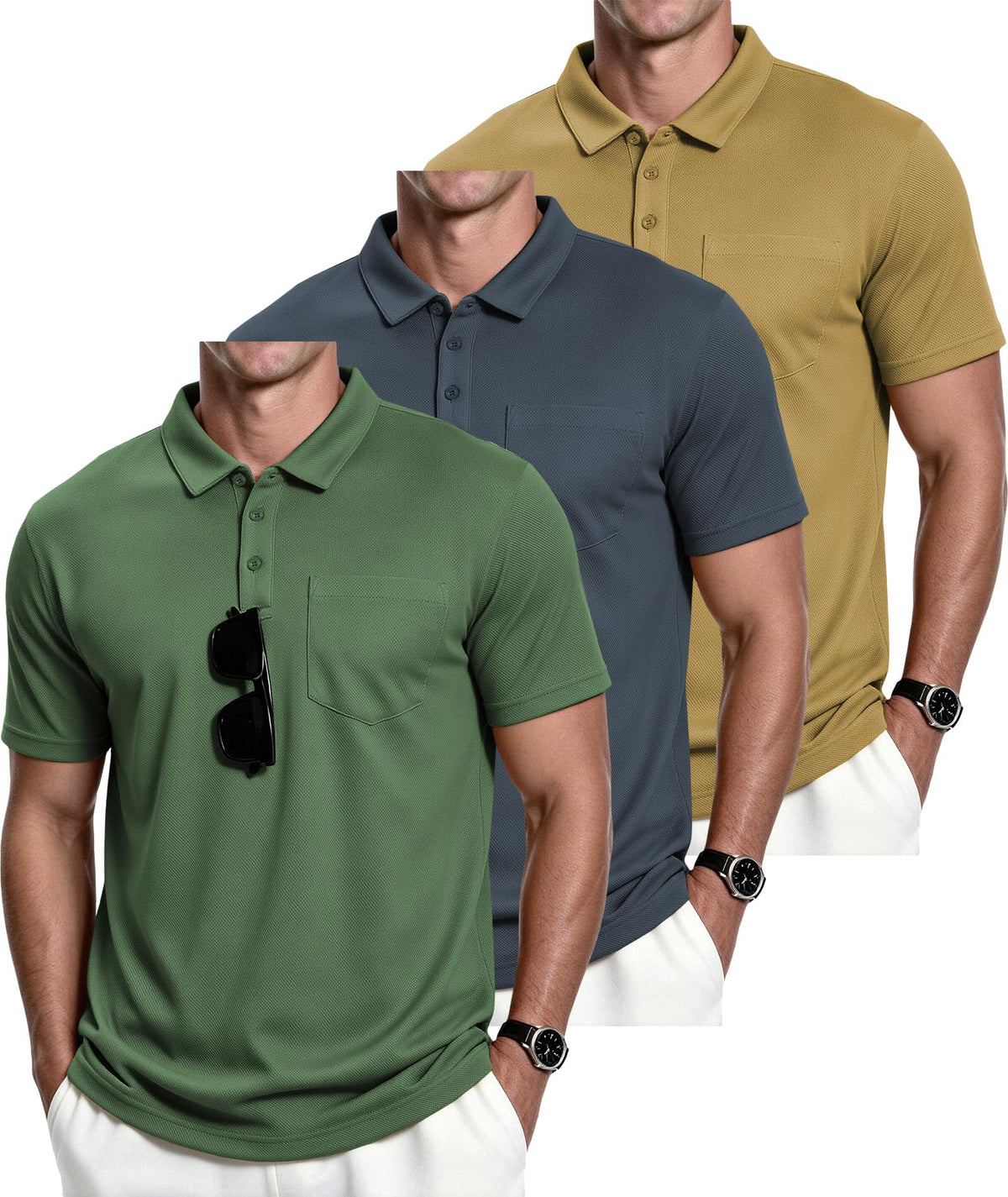 ZITY Men's 3 Pack Polo Shirts Short Sleeve with Pocket Moisture Wicking Casual Work Golf Lightweight Collared T-Shirts