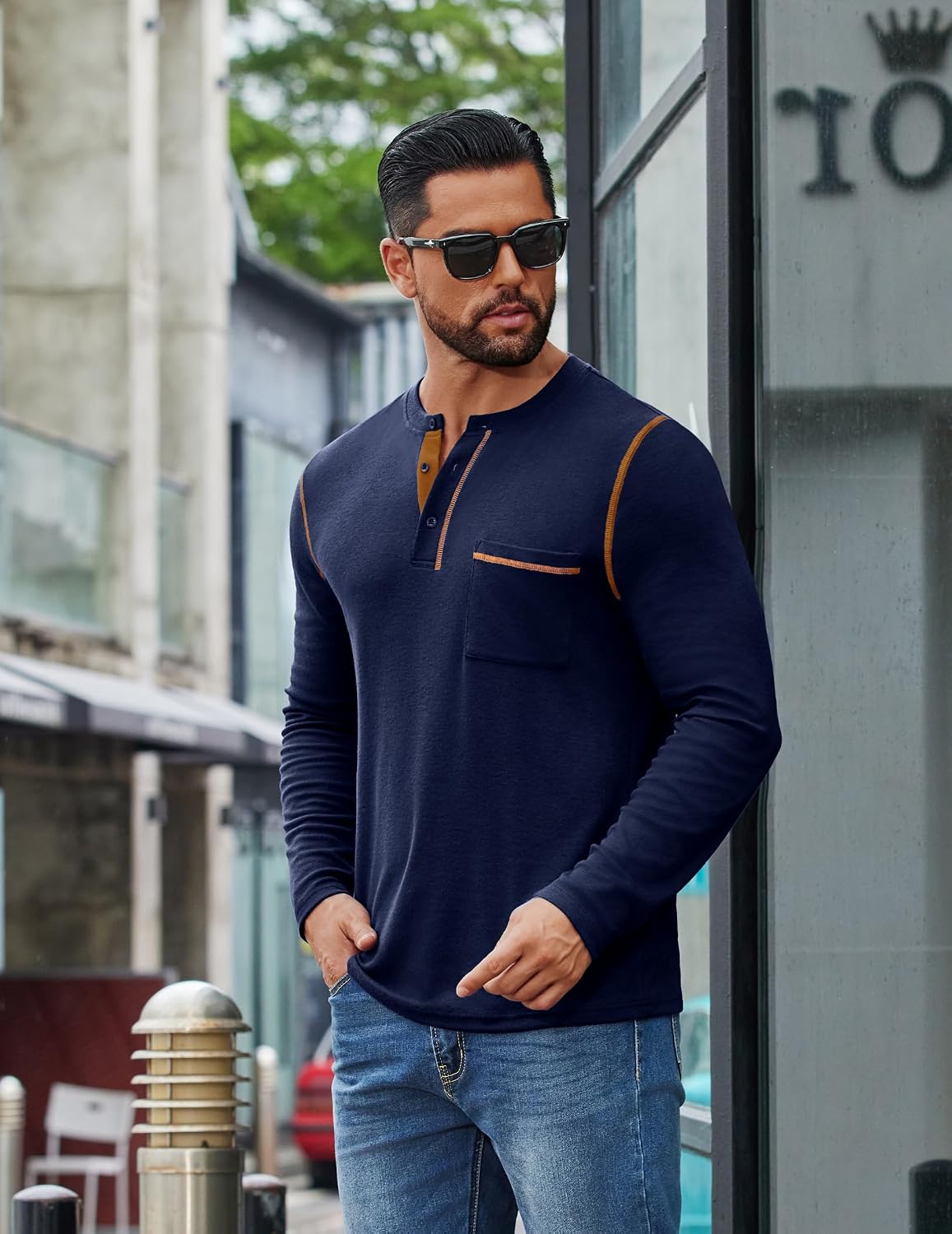 COOFANDY Men's Henley Long Sleeve Shirts Casual Button T-Shirt Pullover Basic Tees with Pocket