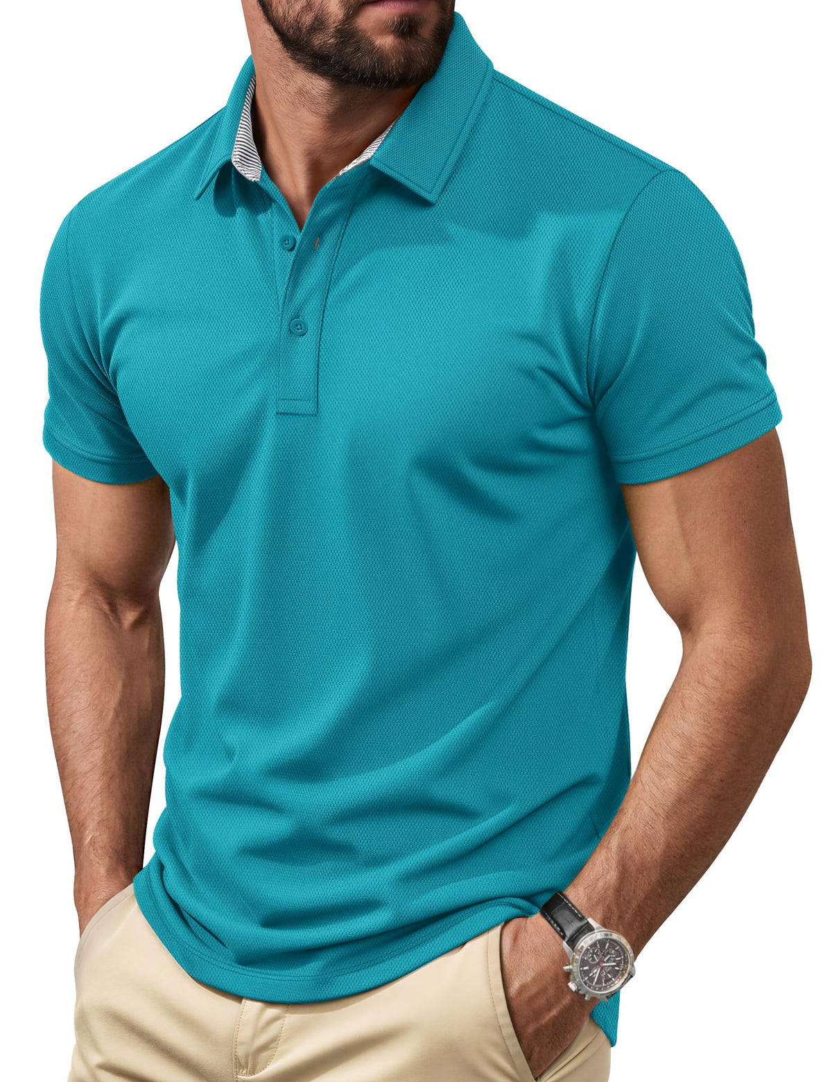 Cotrasen Men's Polo Shirts Short Sleeve Classic Fit Cotton Pique Casual Tee