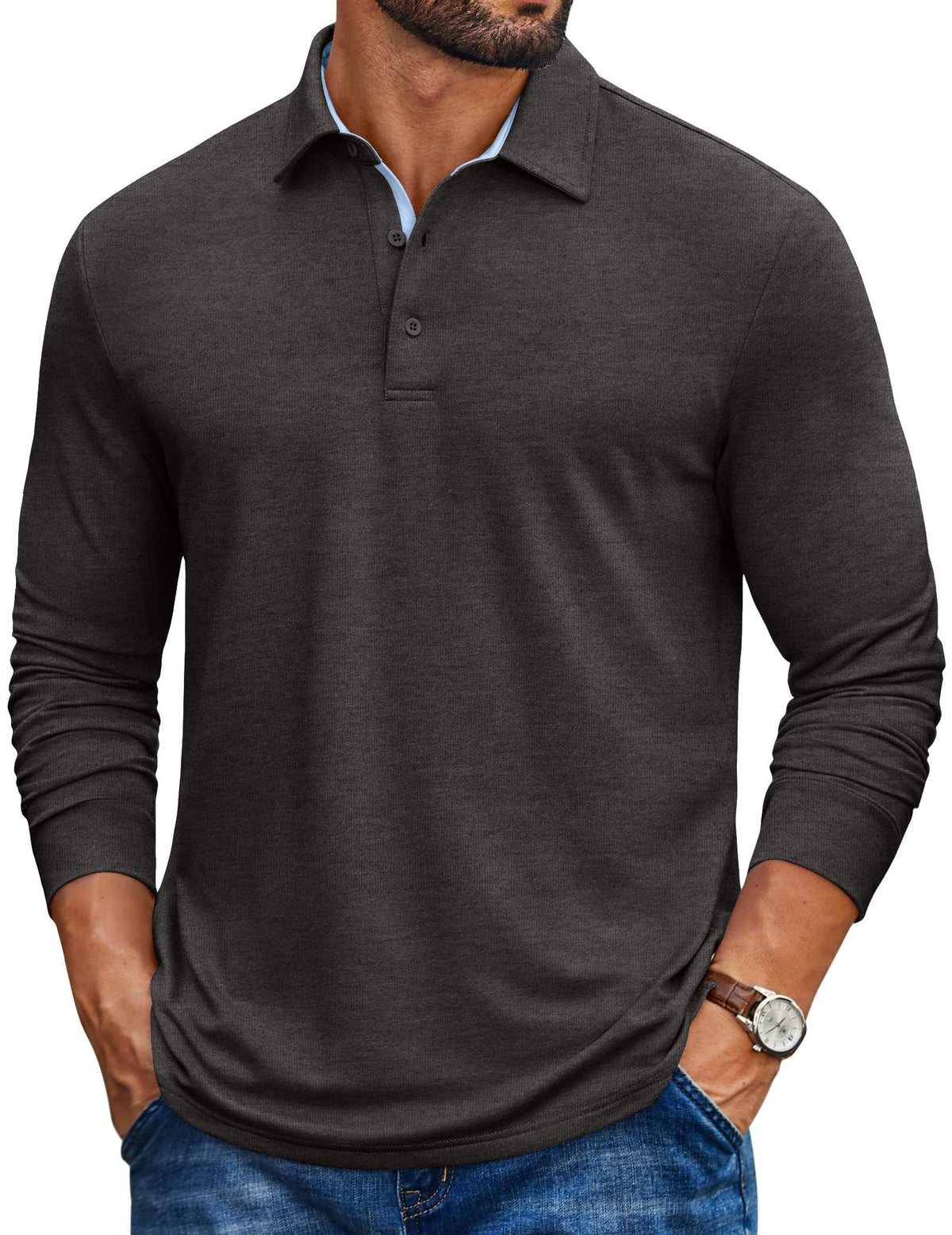 COOFANDY Mens Long Sleeve Polo Shirt Casual Polo Tshirt Collared Golf Shirt