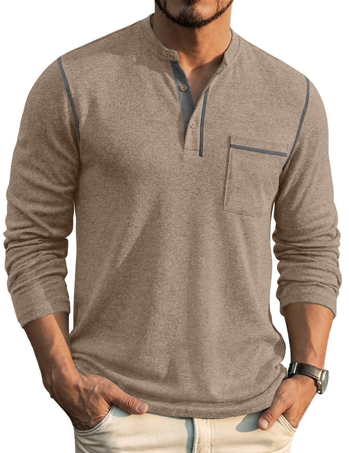 COOFANDY Men's Henley Long Sleeve Shirts Casual Button T-Shirt Pullover Basic Tees with Pocket