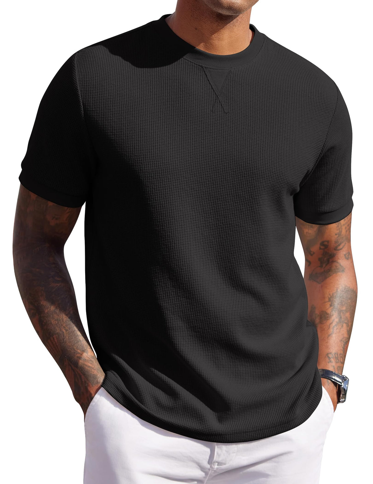 COOFANDY Men's Waffle T-Shirts Short Sleeve Casual Crew Neck Shirt Summer Plain Pullover Tees