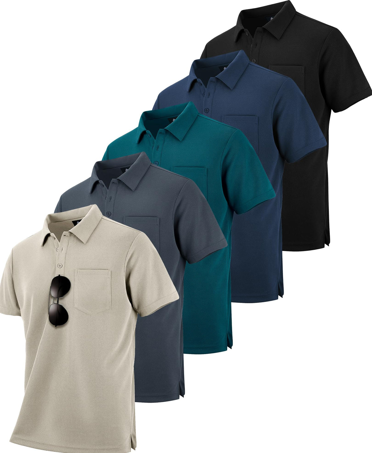 ZITY 5 Pack Polo Shirts for Men with Pocket Dry Quickly Short Sleeve Athletic Outdoor Work Collared Shirts