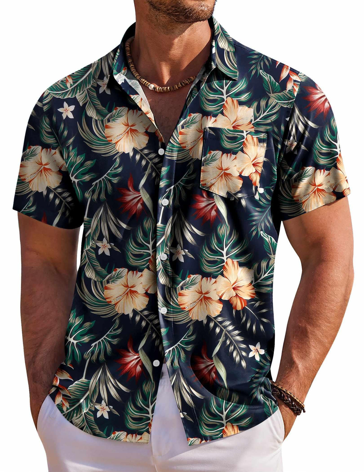 COOFANDY Men's Hawaiian Shirt Short Sleeve Floral Button Down Shirts Tropical Holiday Beach Shirts
