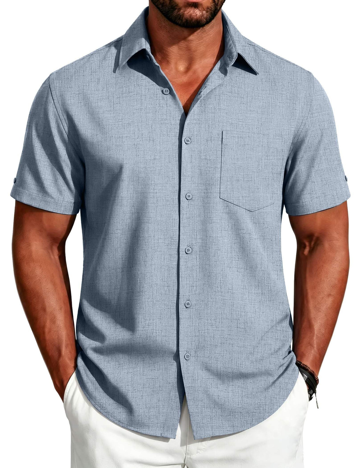 COOFANDY Men's Button Down Shirts Short Sleeve Casual Shirts Summer Beach Linen Shirts with Pocket