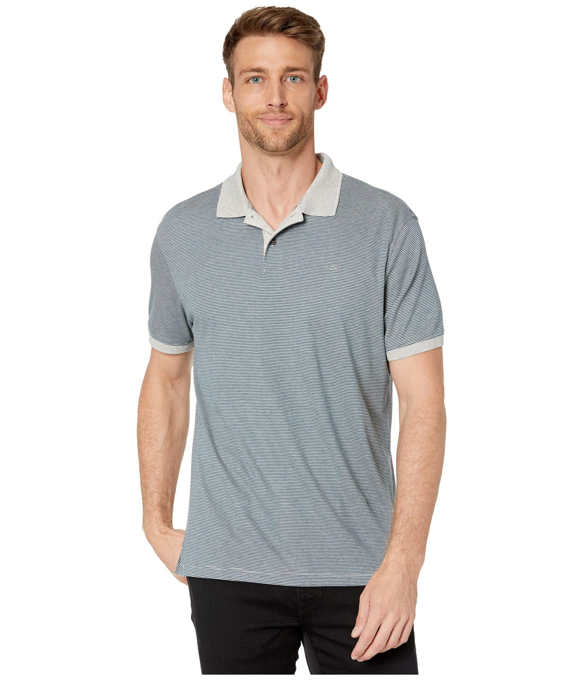 Calvin Klein Men's Liquid Touch Polo Stripe with UV Protection