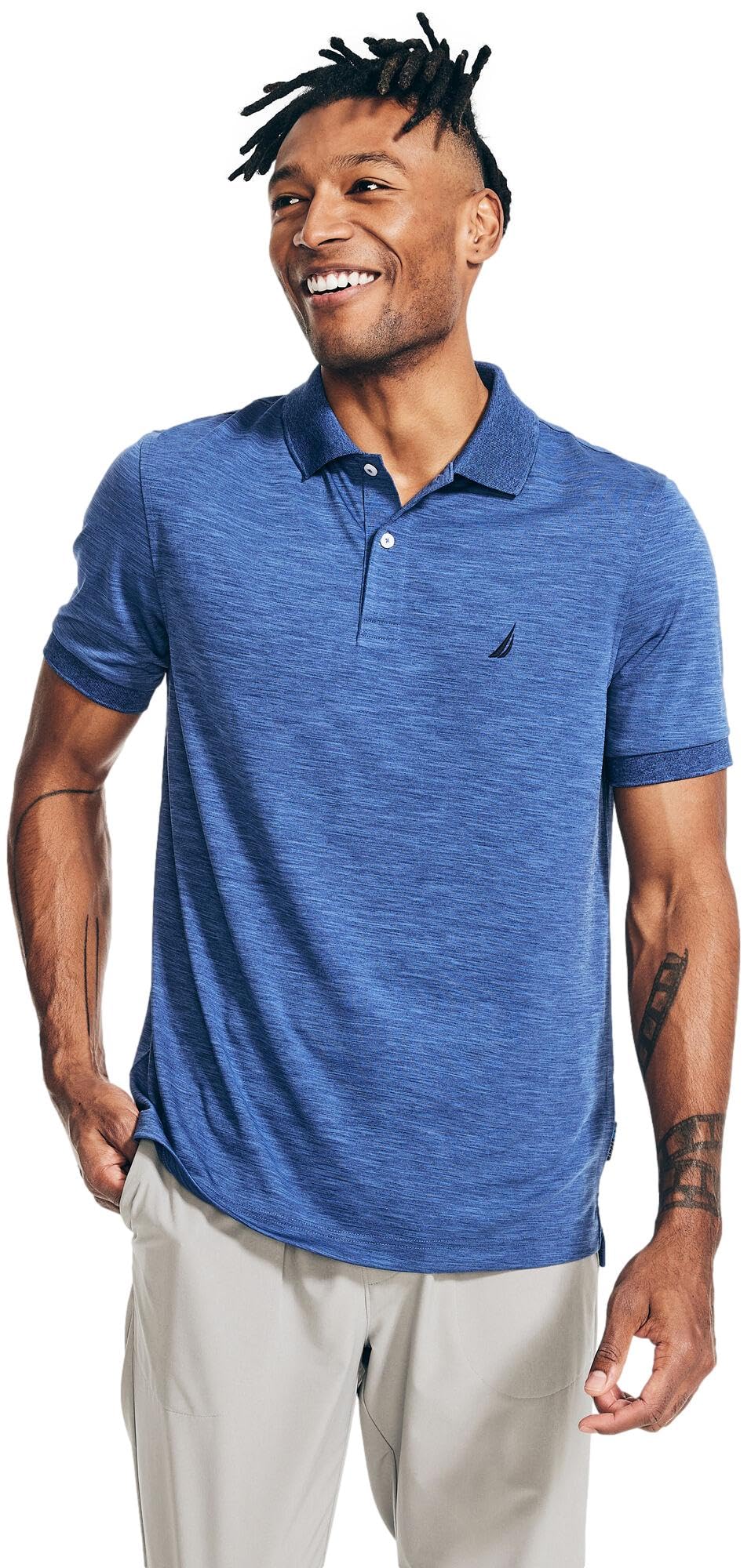 Nautica Men's Classic Short Sleeve Solid Performance Deck Polo Shirt