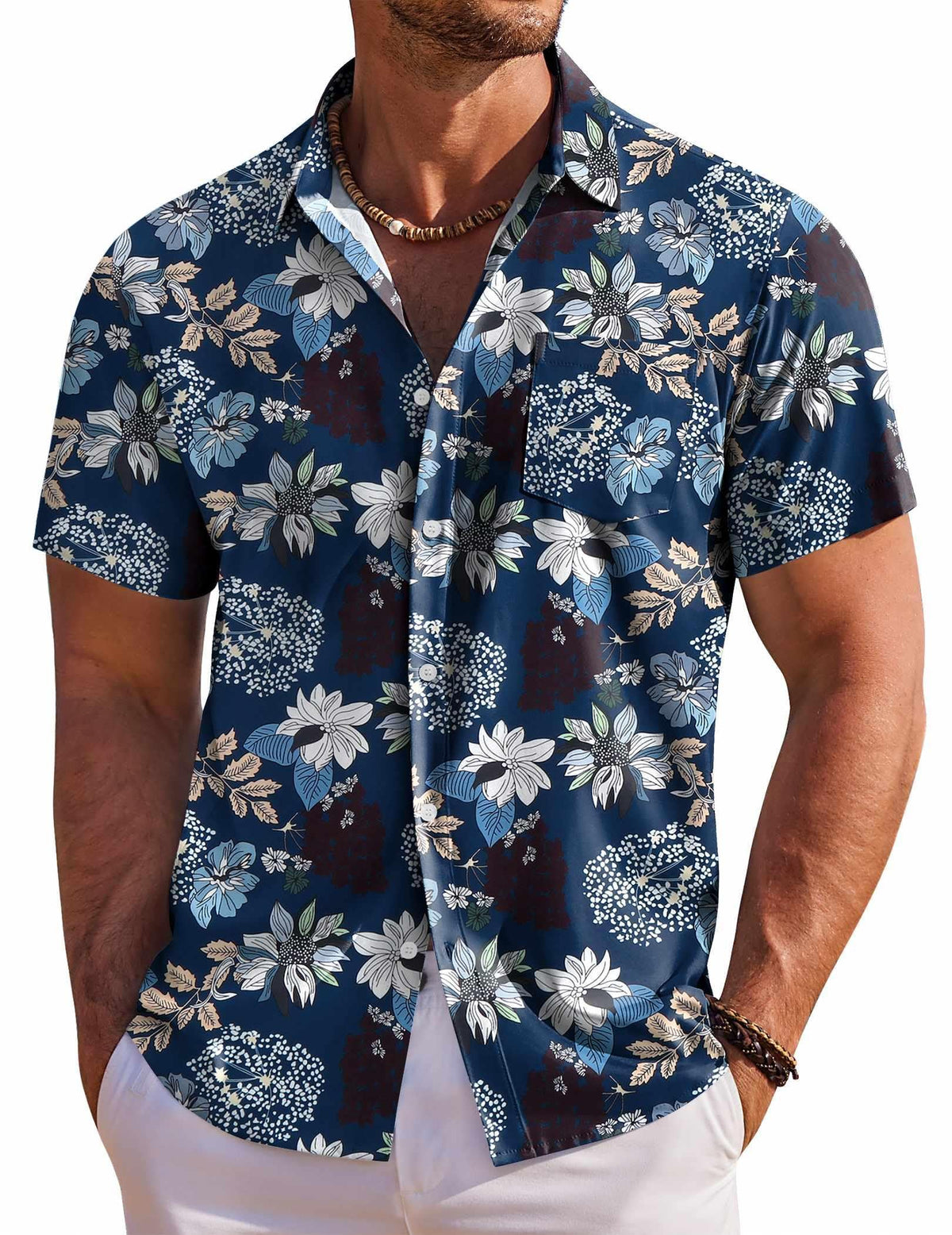 COOFANDY Men's Hawaiian Shirt Short Sleeve Floral Button Down Shirts Tropical Holiday Beach Shirts