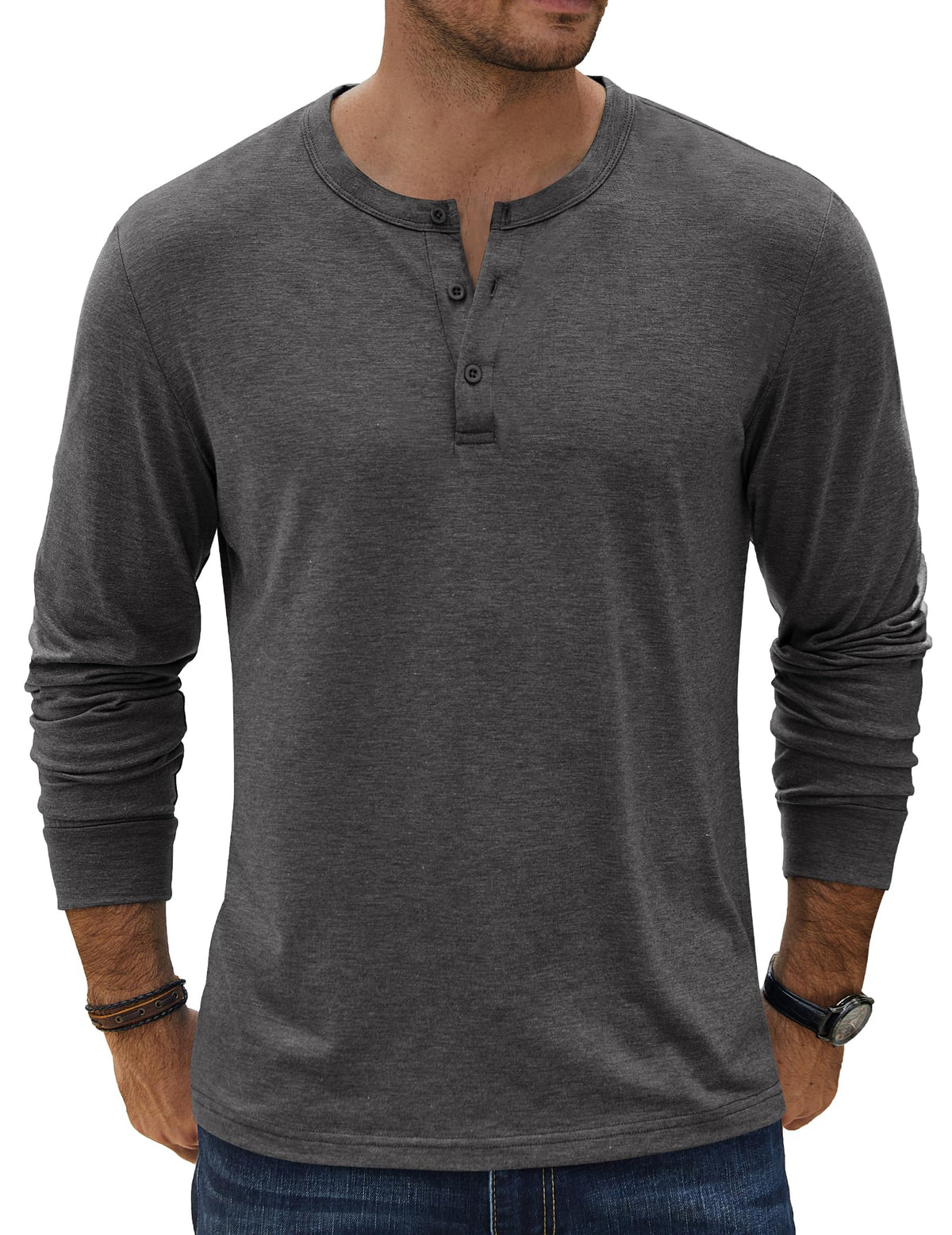 COOFANDY Men's Henley T-Shirt Long Sleeve Casual Lightweight Pullover Shirts Soft Stretch Basic Tees Fall Tops