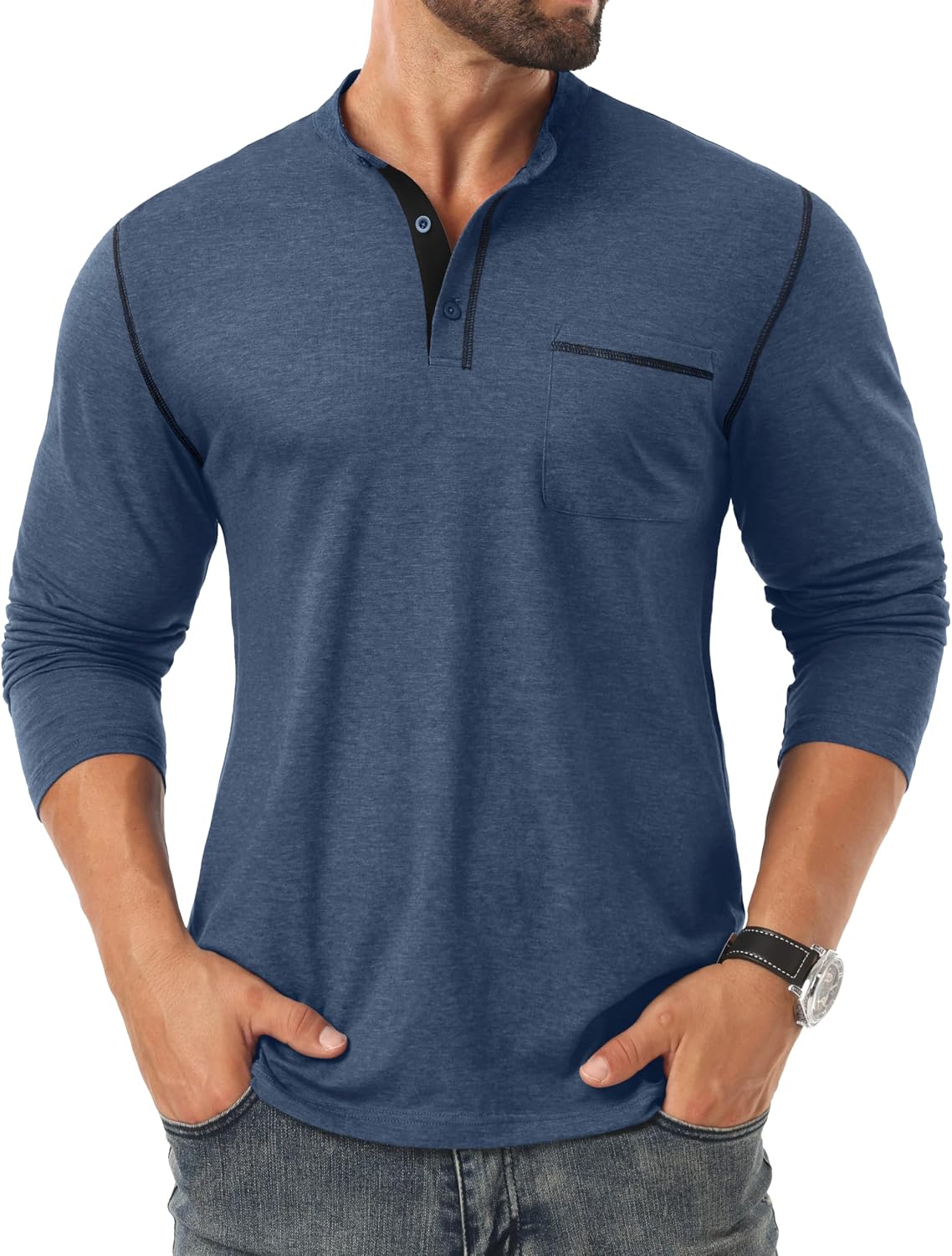 Sailwind Men's Henley Shirts Long Sleeve Button T-Shirt Casual Stylish Cotton Pullover Shirt with Pocket