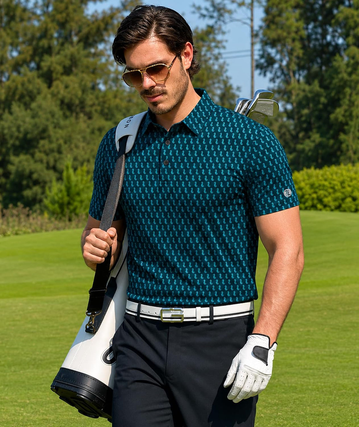 ZITY Mens Golf Shirts Short Sleeve Print Moisture Wicking Polo Shirt