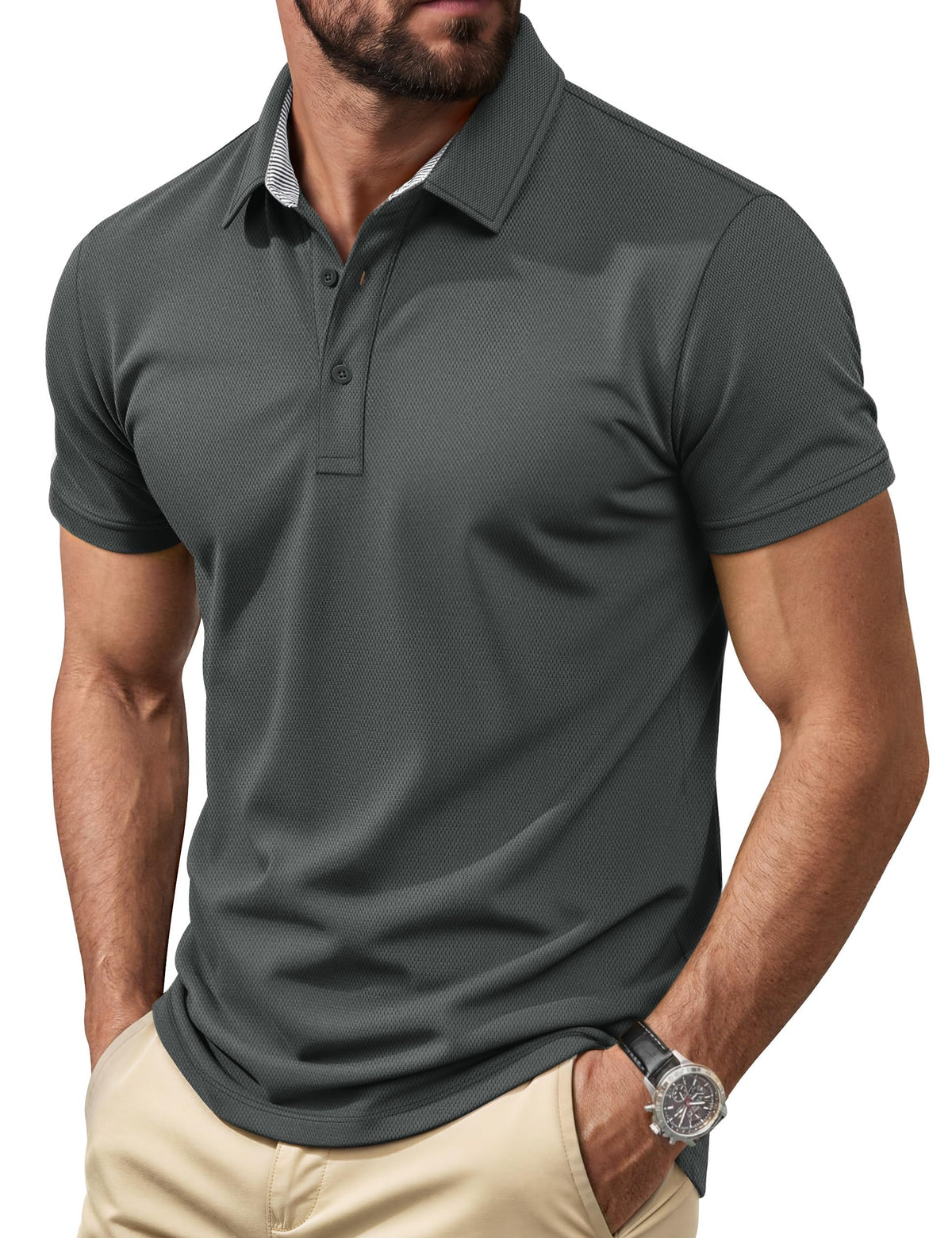 Cotrasen Men's Polo Shirts Short Sleeve Classic Fit Cotton Pique Casual Tee