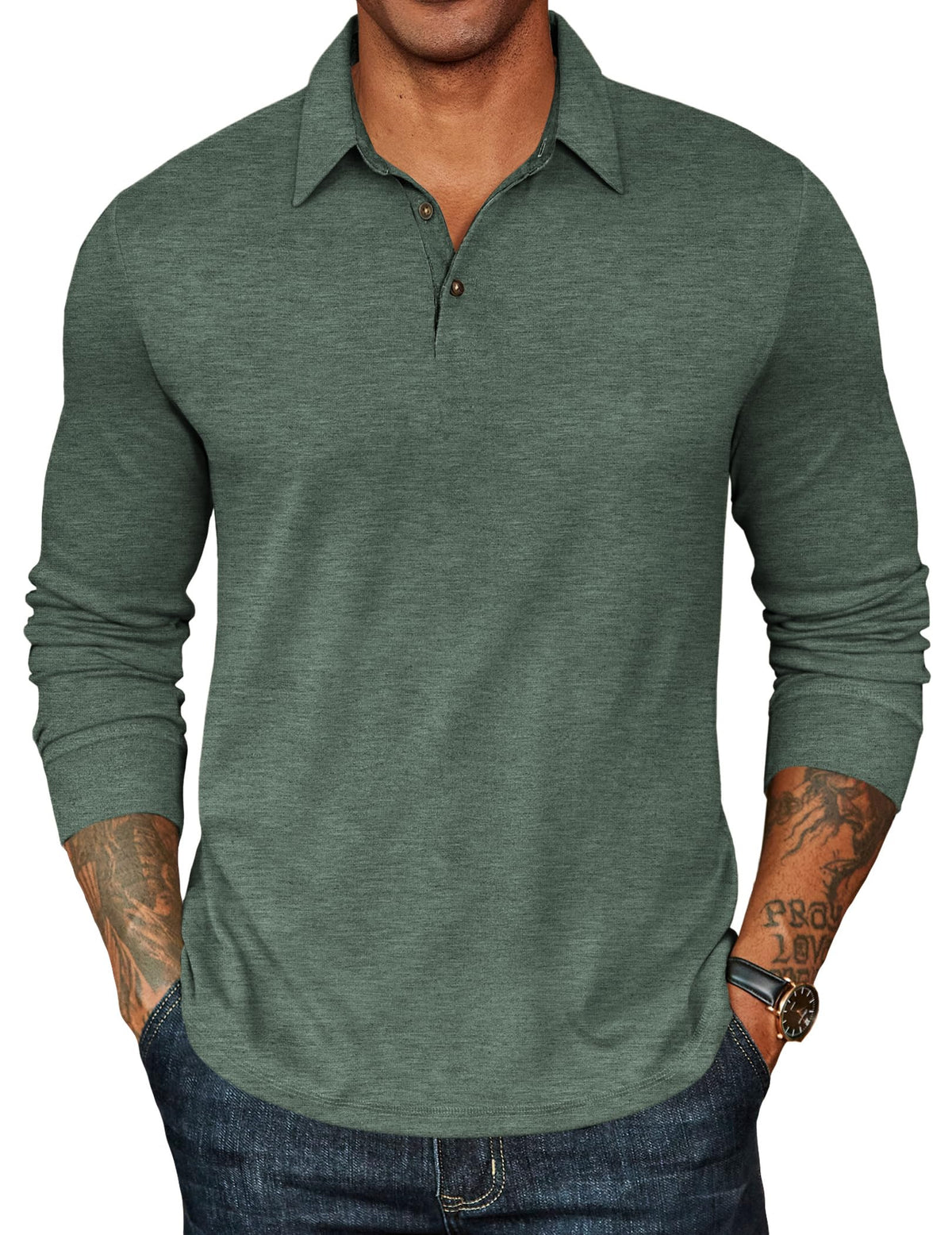 COOFANDY Mens Long Sleeve Polo Shirts Classic Casual Button Polo Tee