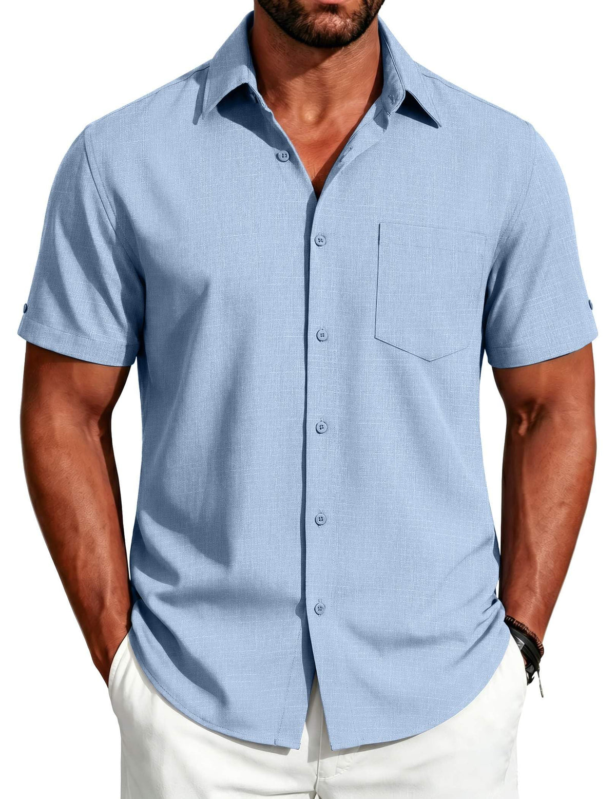 COOFANDY Men's Button Down Shirts Short Sleeve Casual Shirts Summer Beach Linen Shirts with Pocket