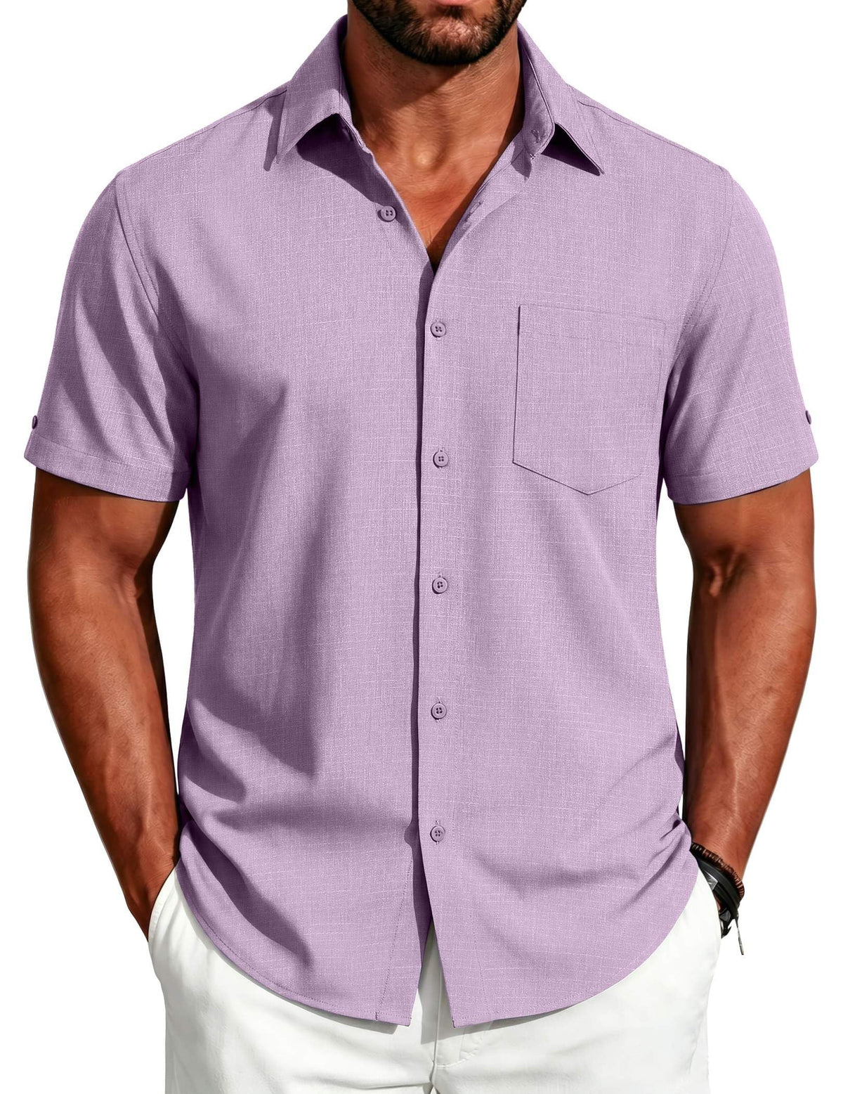 COOFANDY Men's Button Down Shirts Short Sleeve Casual Shirts Summer Beach Linen Shirts with Pocket