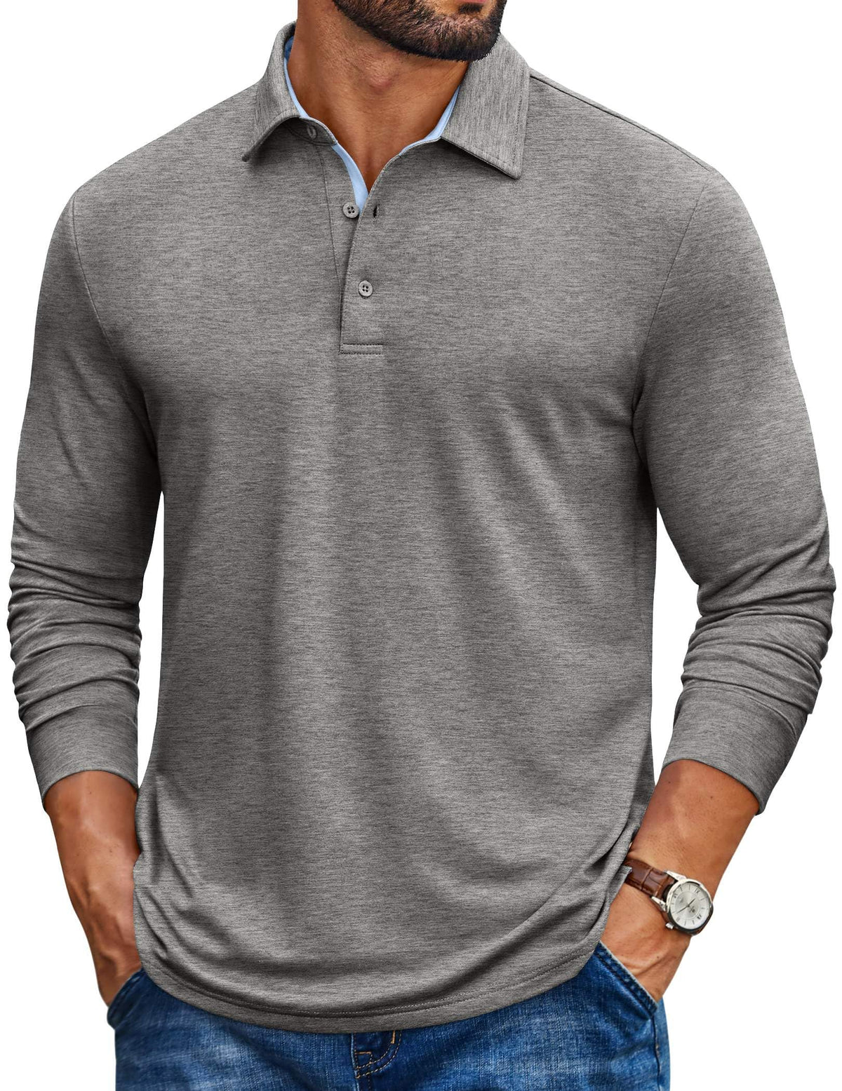 COOFANDY Mens Long Sleeve Polo Shirt Casual Polo Tshirt Collared Golf Shirt