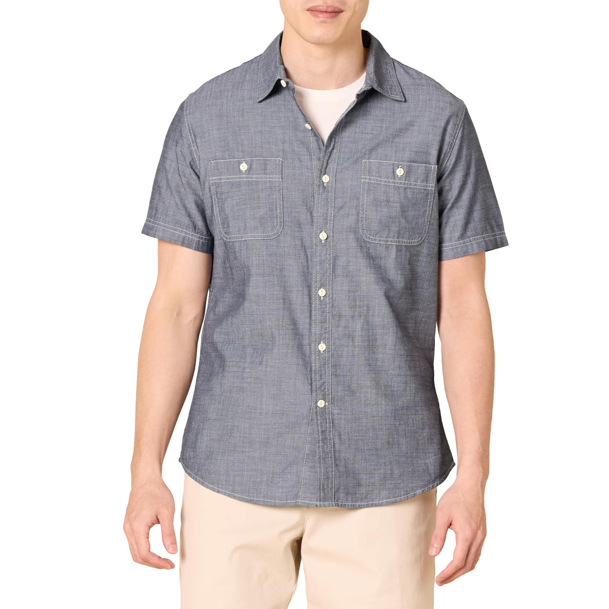 Amazon Essentials Men's Regular-Fit Short-Sleeve Poplin Shirt, Collared, Washed