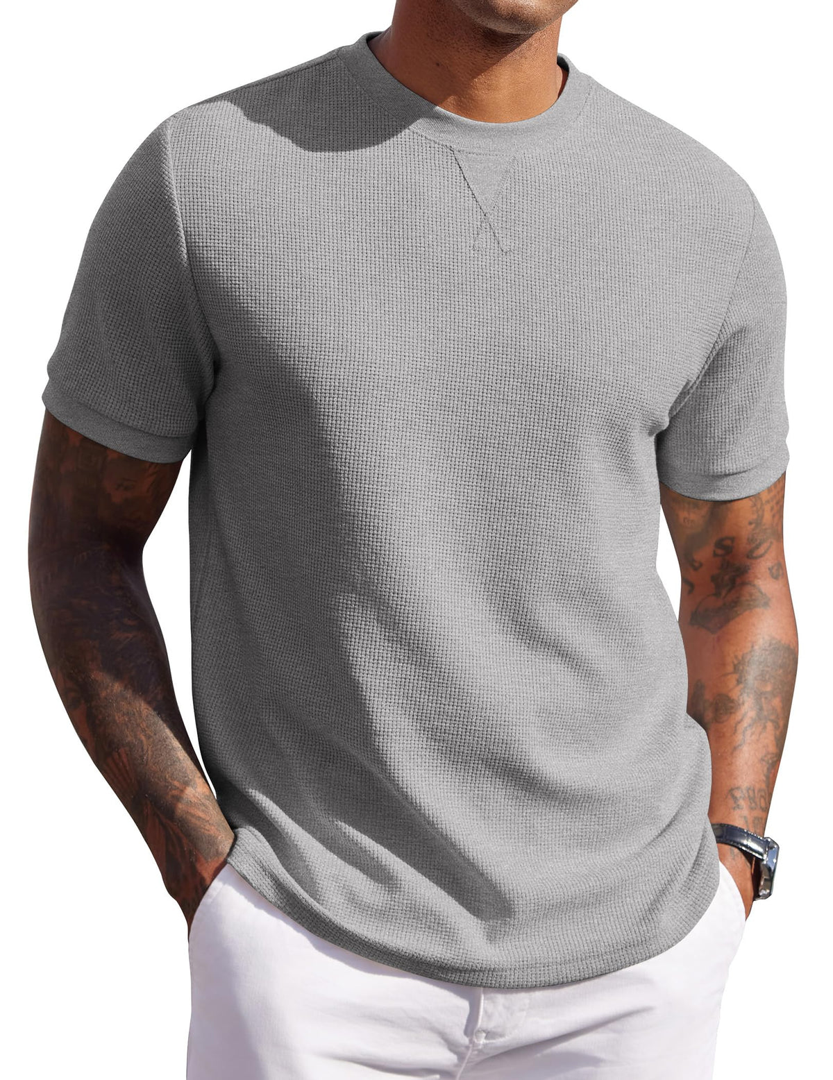 COOFANDY Men's Waffle T-Shirts Short Sleeve Casual Crew Neck Shirt Summer Plain Pullover Tees