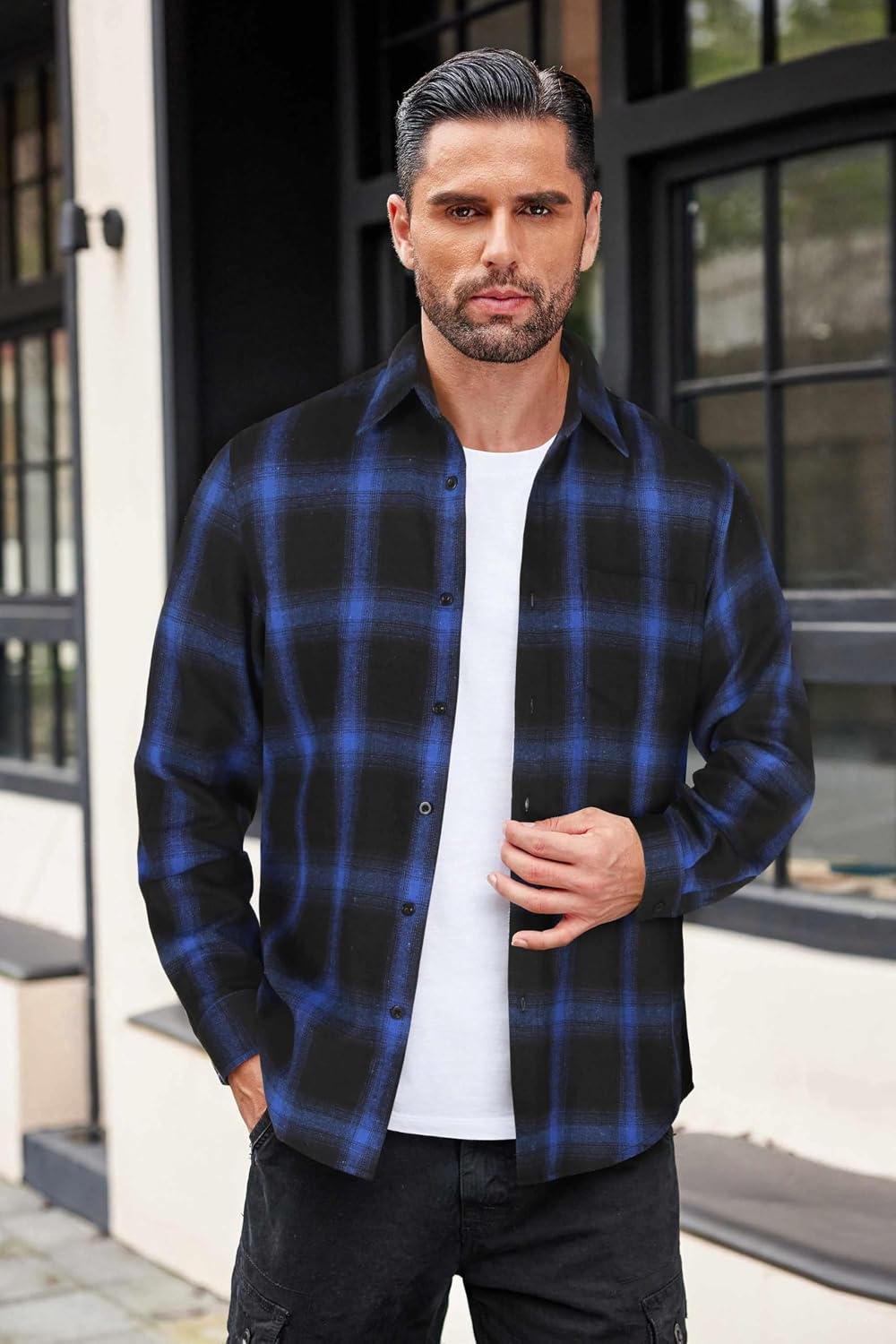 COOFANDY Mens Flannel Shirts Long Sleeve Button Down Shirt with Pocket Casual Shirts Work Shirts for Men