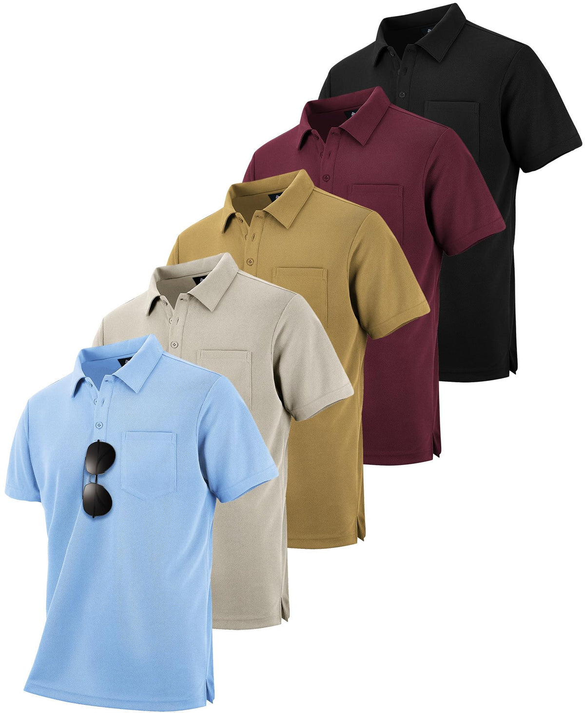ZITY 5 Pack Polo Shirts for Men with Pocket Dry Quickly Short Sleeve Athletic Outdoor Work Collared Shirts