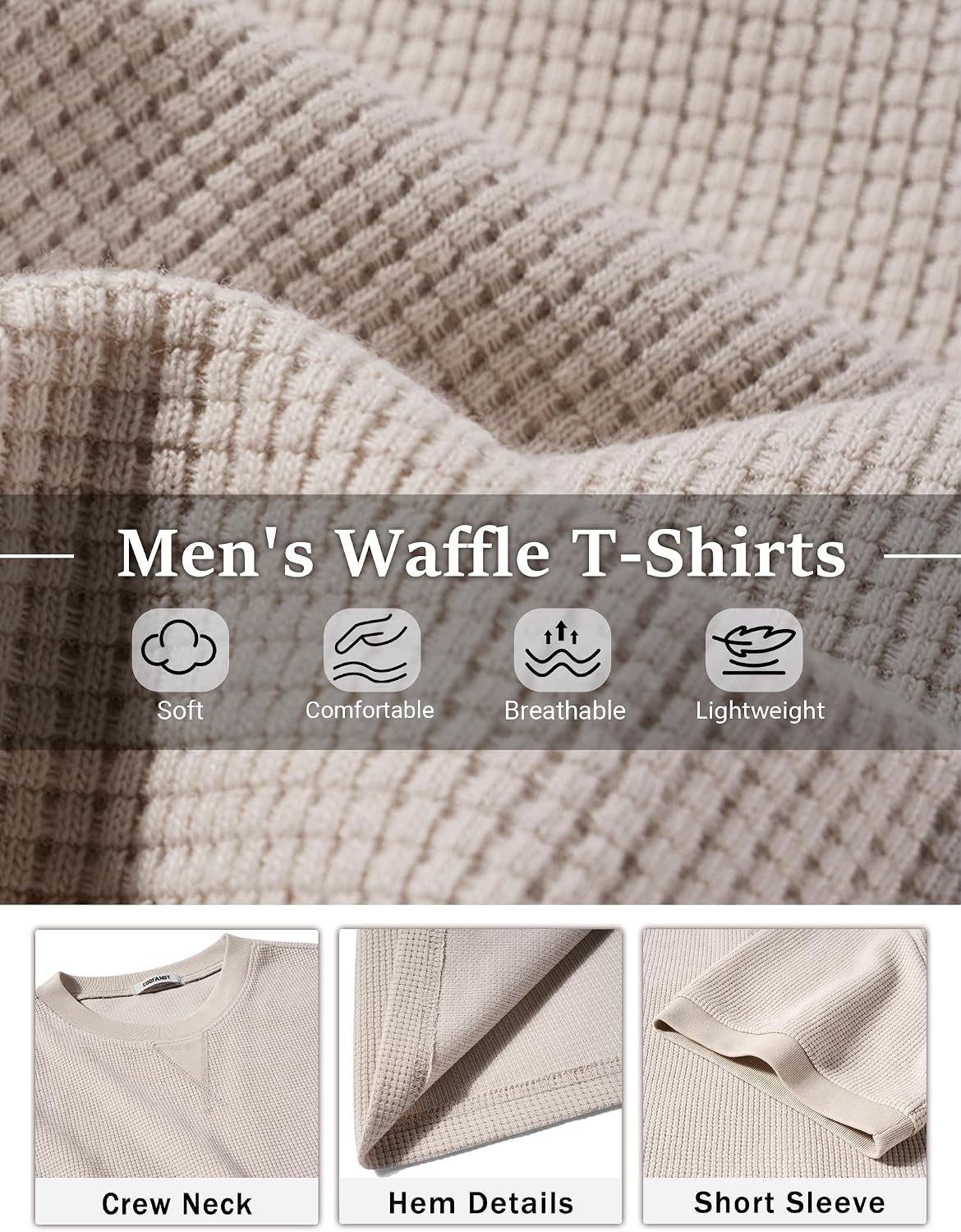 COOFANDY Men's Waffle T-Shirts Short Sleeve Casual Crew Neck Shirt Summer Plain Pullover Tees
